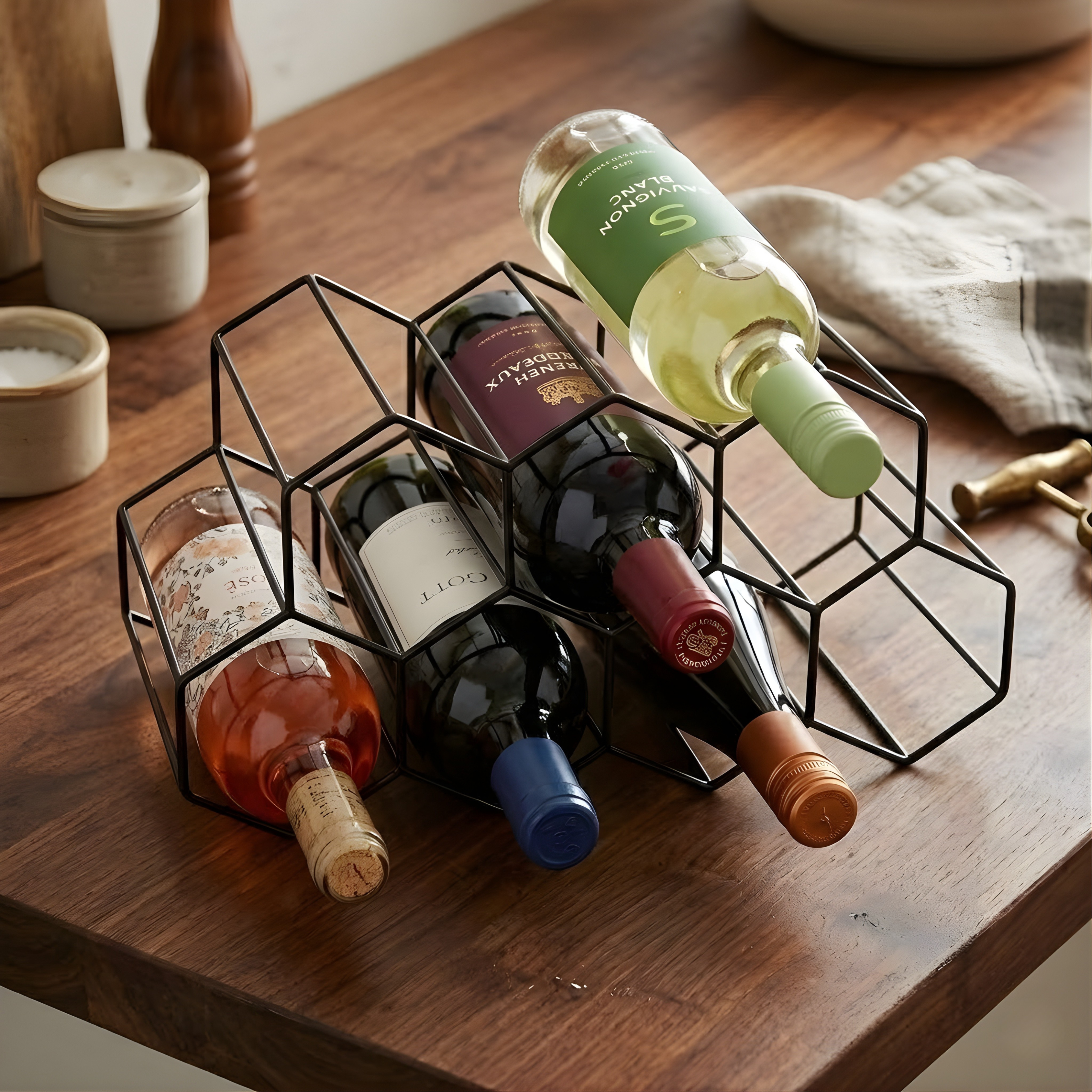 Countertop Wine Rack – Freestanding Metal Tabletop Bottle Holder for Red & White Wine Storage