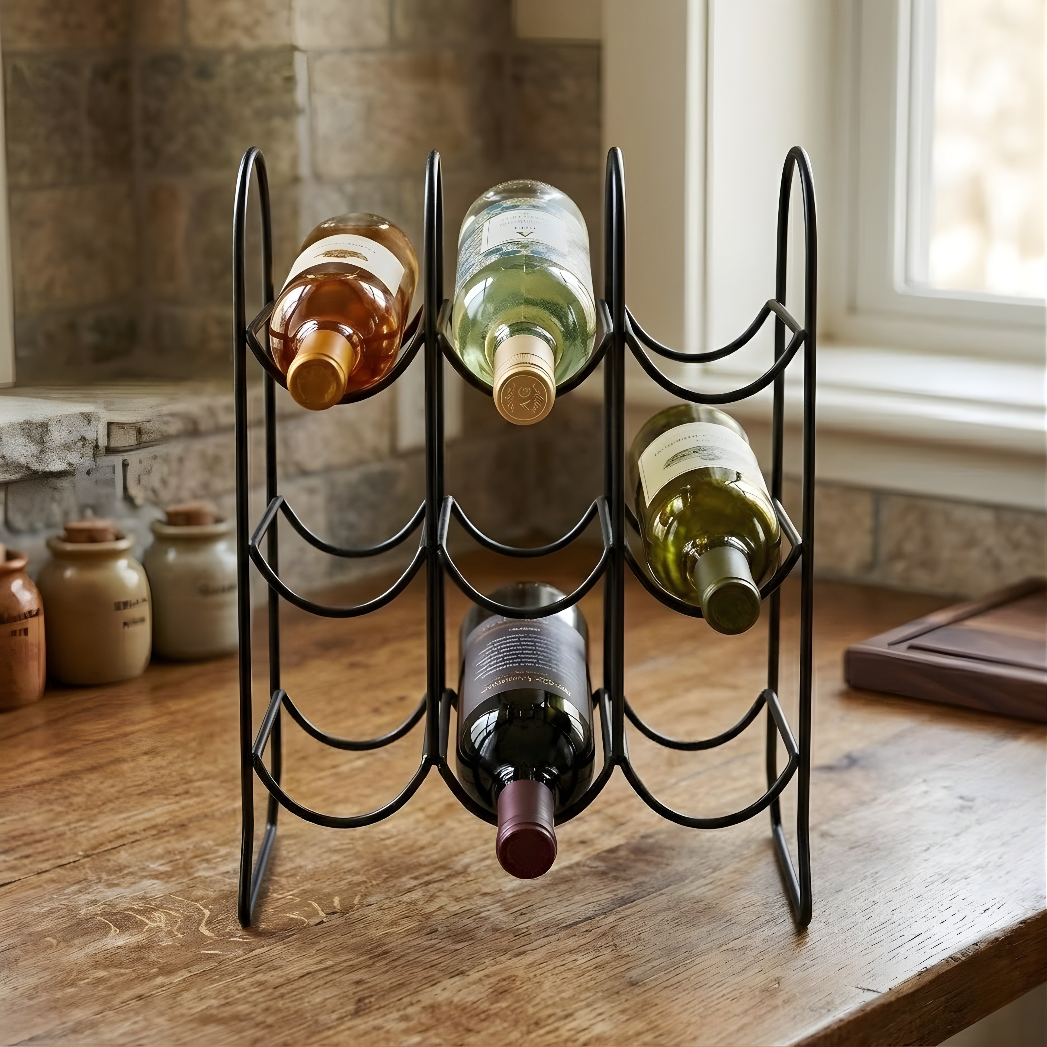 Countertop Wine Rack – Freestanding Metal Tabletop Bottle Holder for Red & White Wine Storage