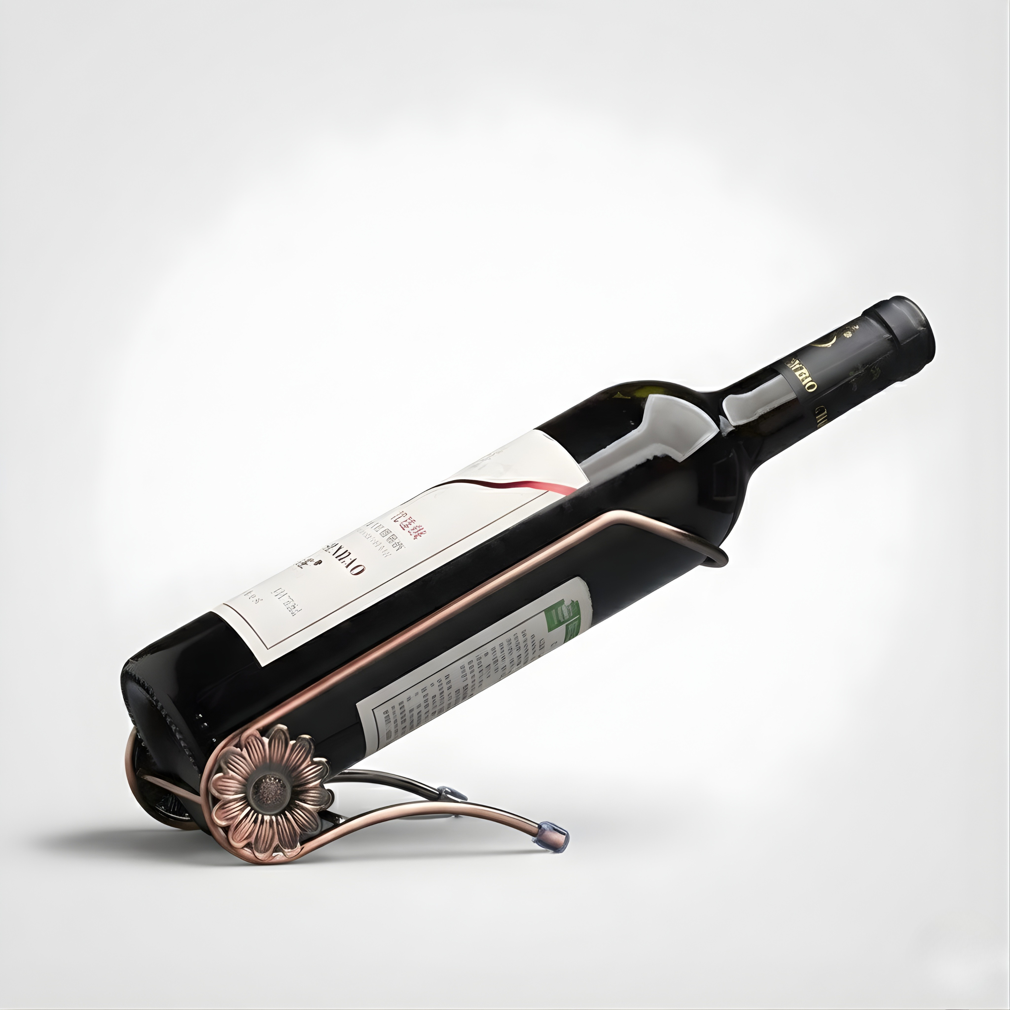 Red Bronze Metal Countertop Wine Bottle Holder | Single Bottle Tabletop Wine Rack for Home Bar & Kitchen