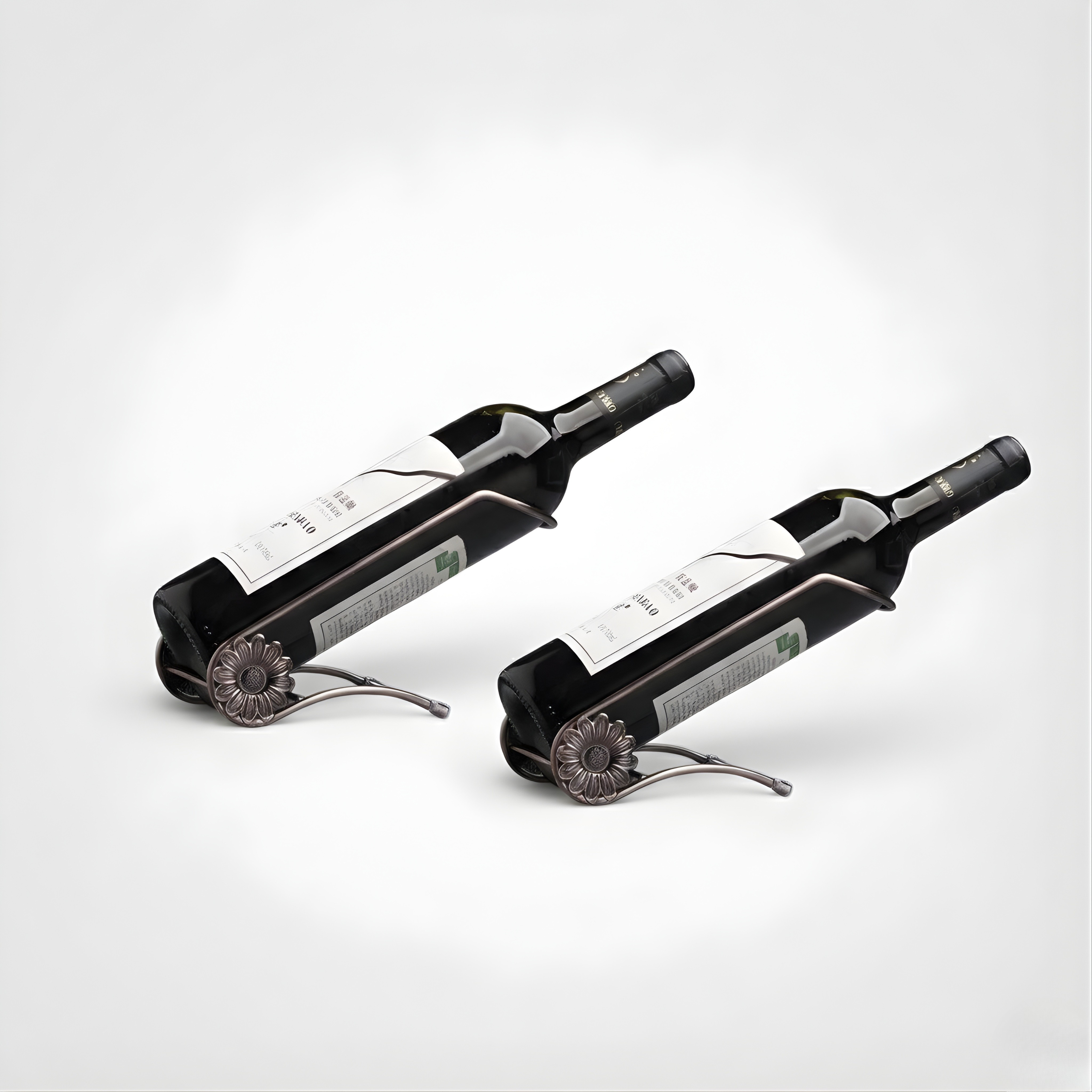 Red Bronze Metal Countertop Wine Bottle Holder | Single Bottle Tabletop Wine Rack for Home Bar & Kitchen