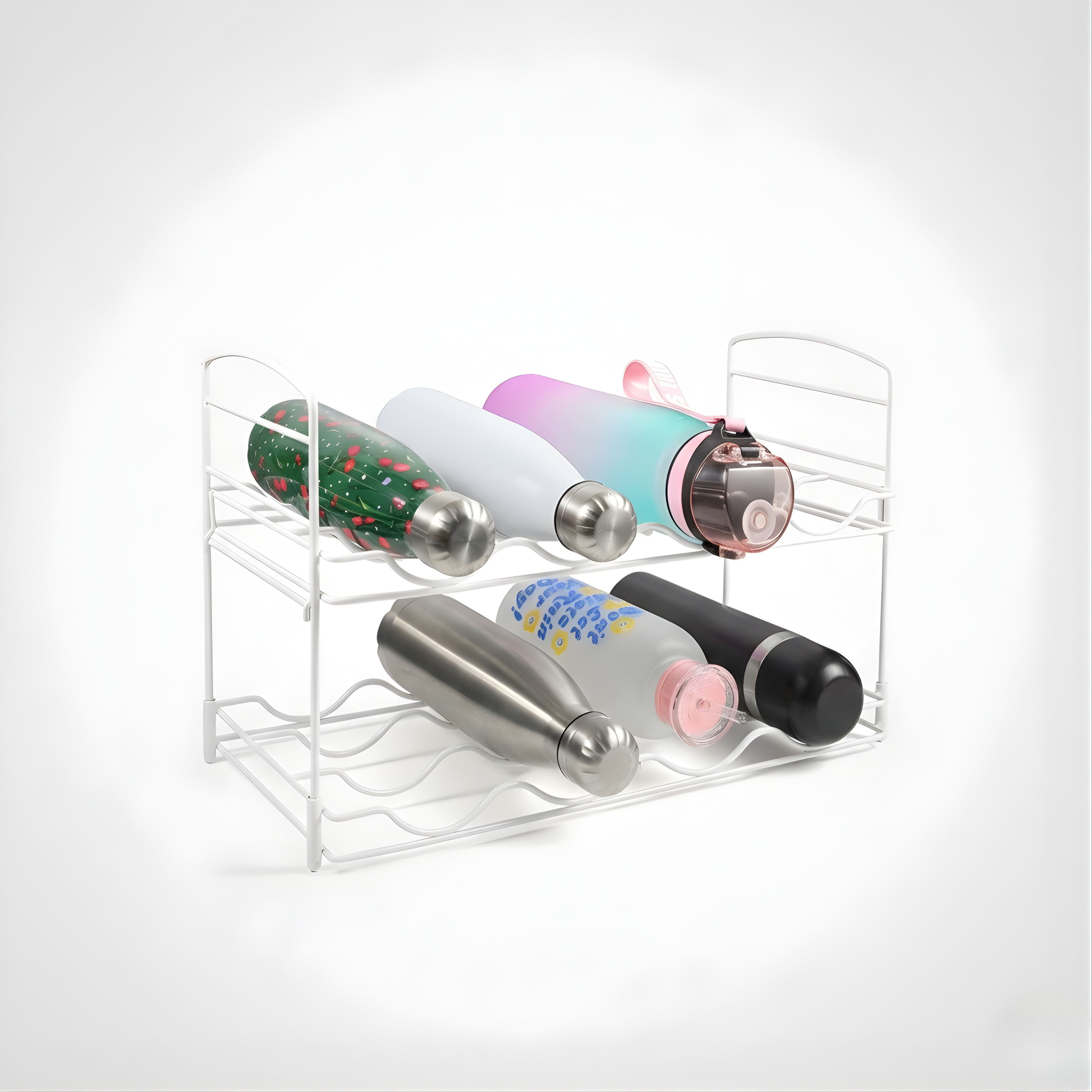 2-Tier Metal Water Bottle Rack Organizer | 16-Bottle Freestanding Storage for Kitchen Countertop, Pantry & Fridge