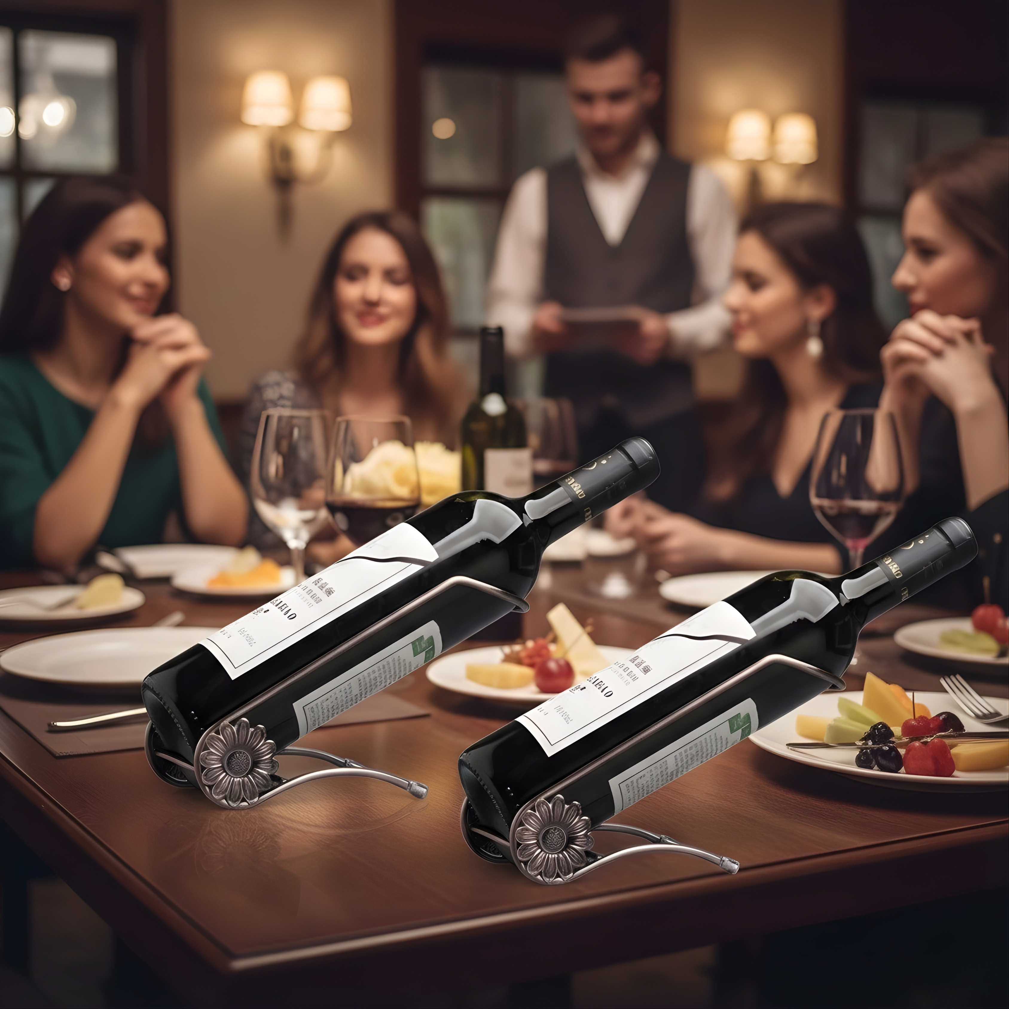 Red Bronze Metal Countertop Wine Bottle Holder | Single Bottle Tabletop Wine Rack for Home Bar & Kitchen