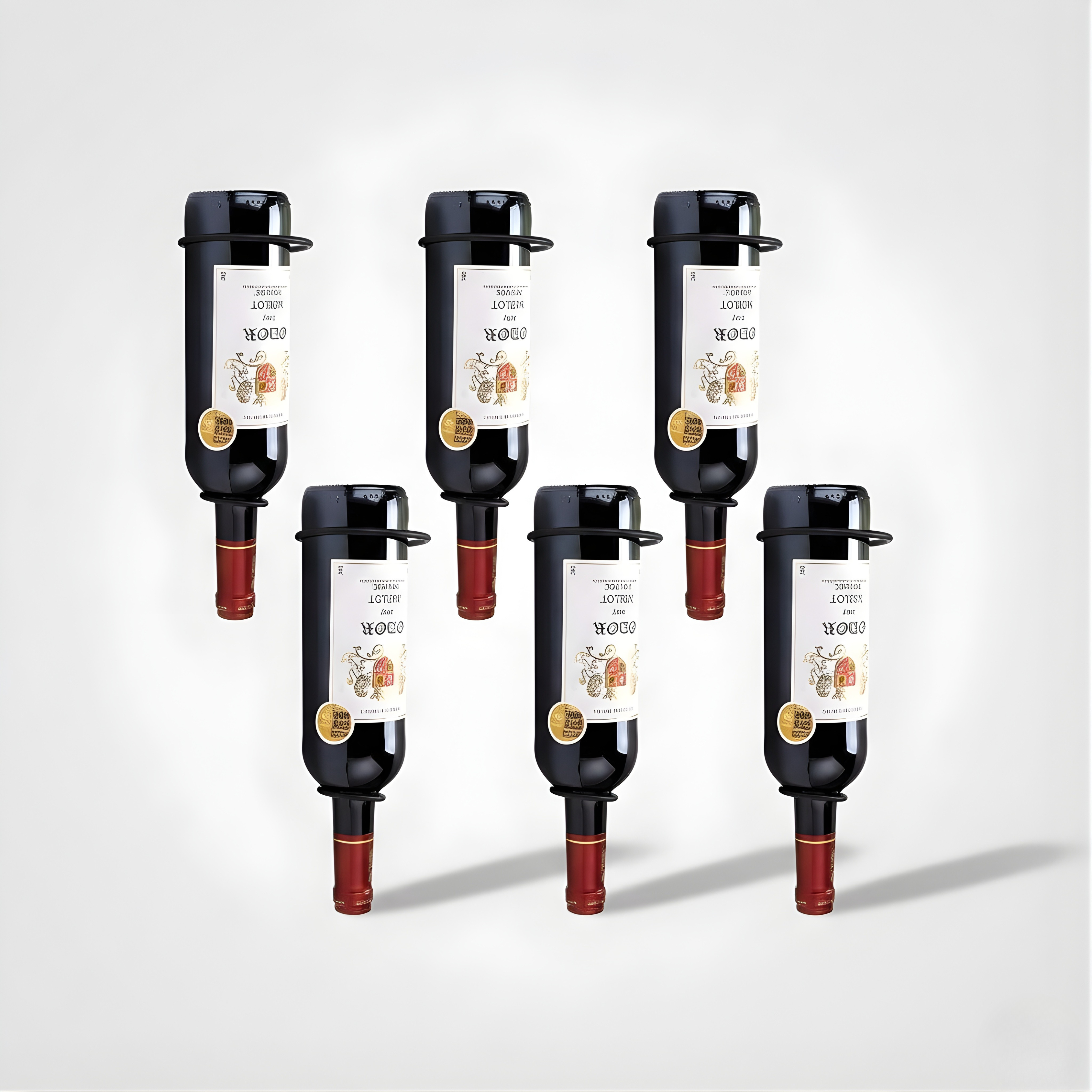Set of 6 Wall Mounted Wine Rack | Metal Wine Bottle Holder with Hardware for Liquor & Beverage Display