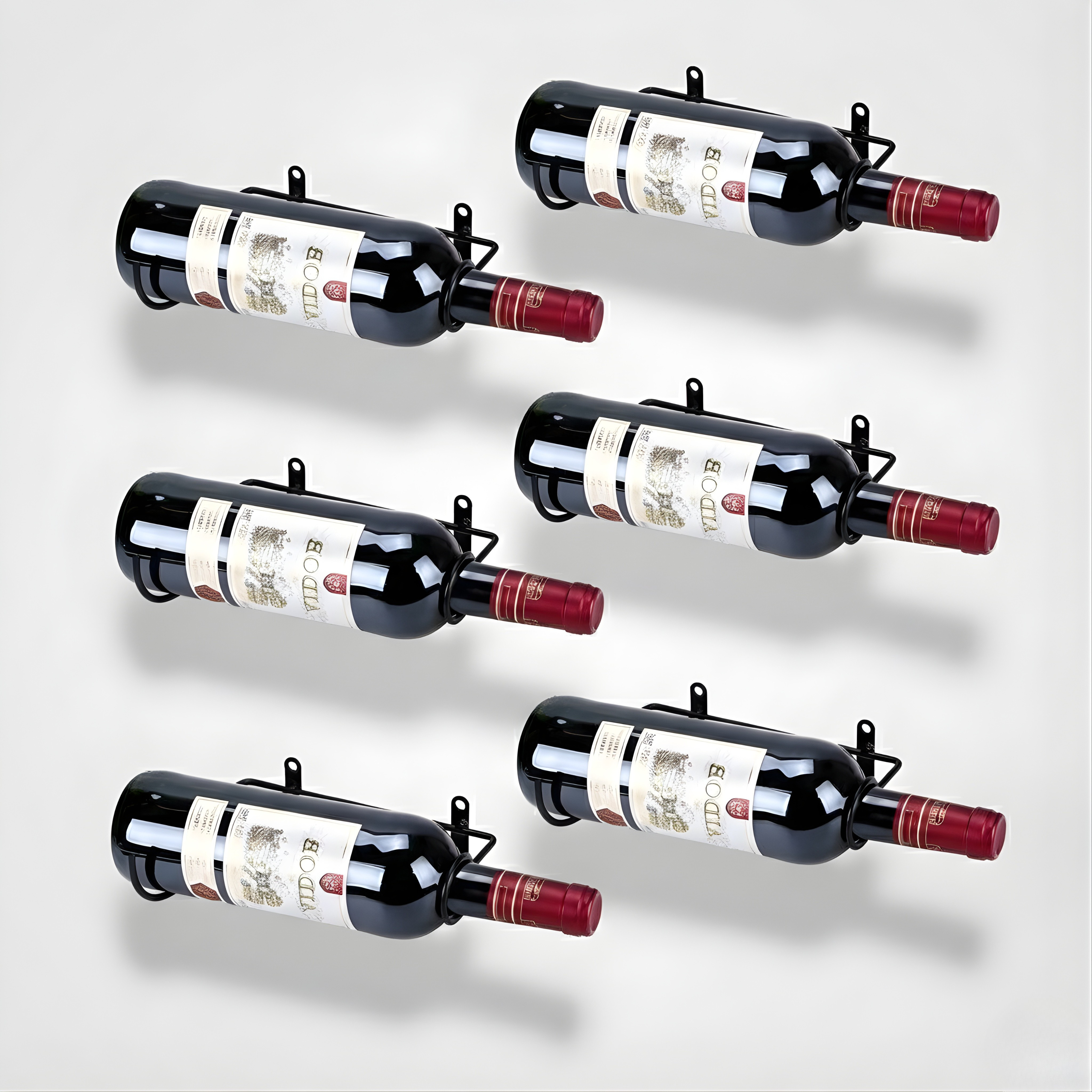 Set of 6 Wall Mounted Wine Rack | Metal Wine Bottle Holder with Hardware for Liquor & Beverage Display