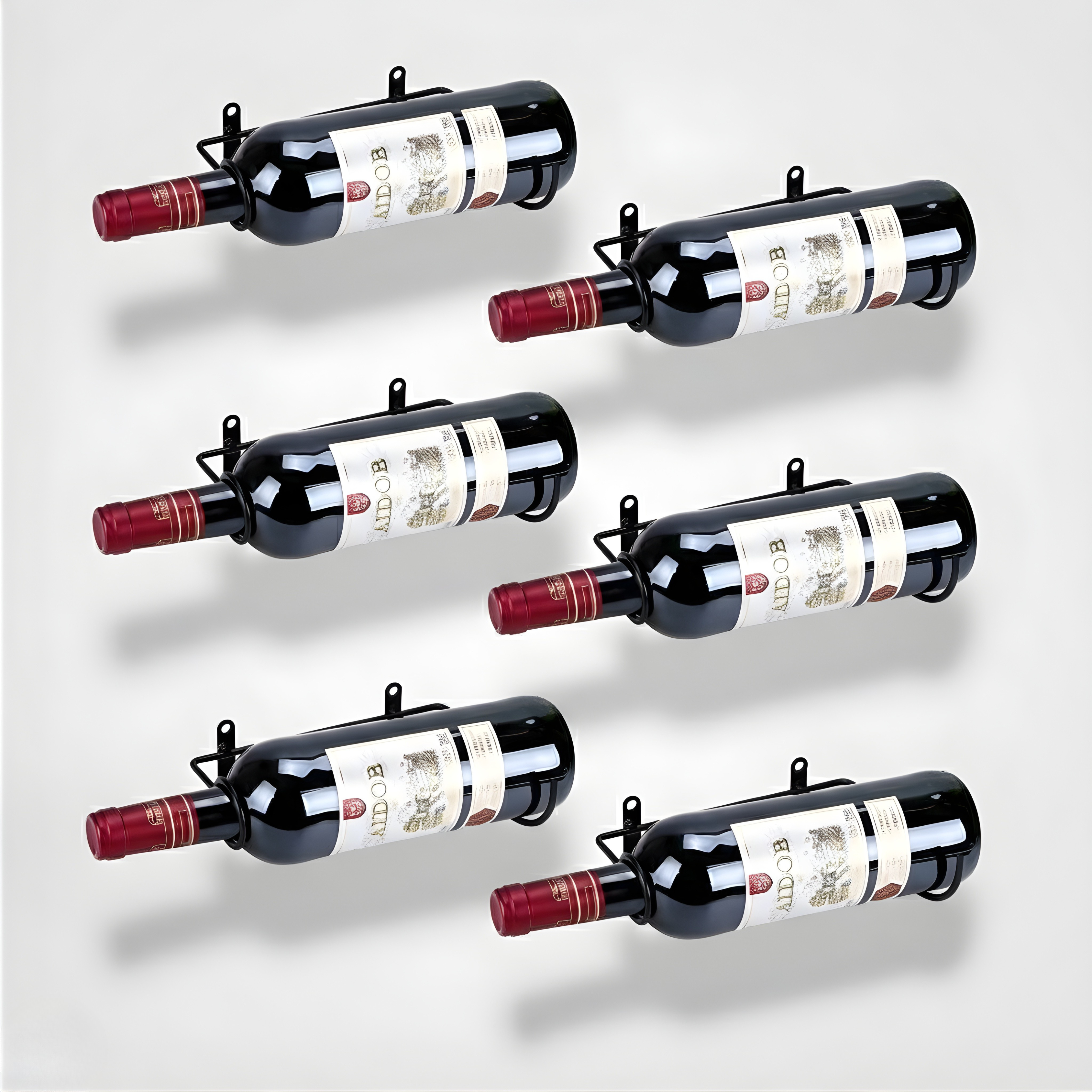 Set of 6 Wall Mounted Wine Rack | Metal Wine Bottle Holder with Hardware for Liquor & Beverage Display