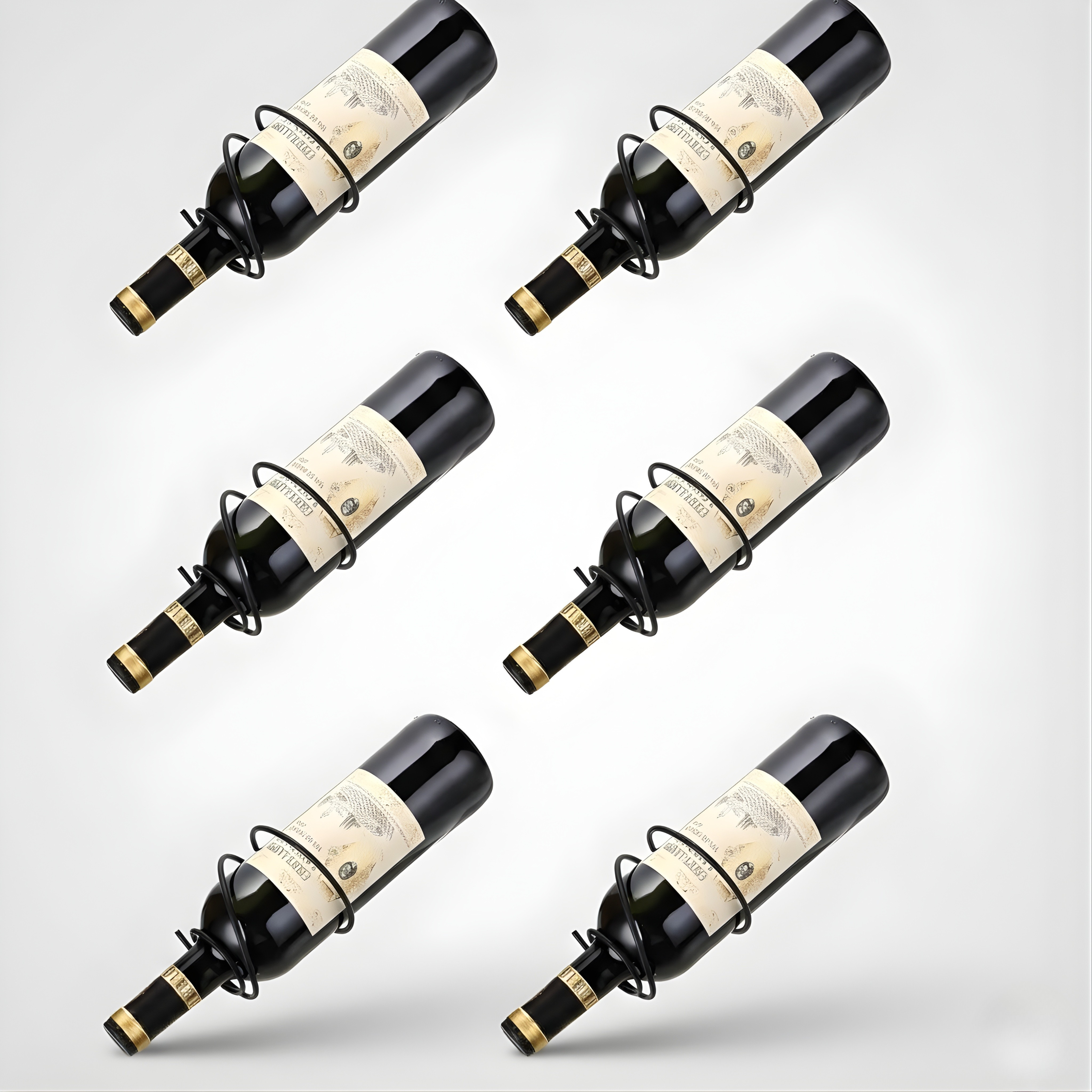 Set of 6 Wall Mounted Wine Rack | Metal Wine Bottle Holder with Hardware for Liquor & Beverage Display