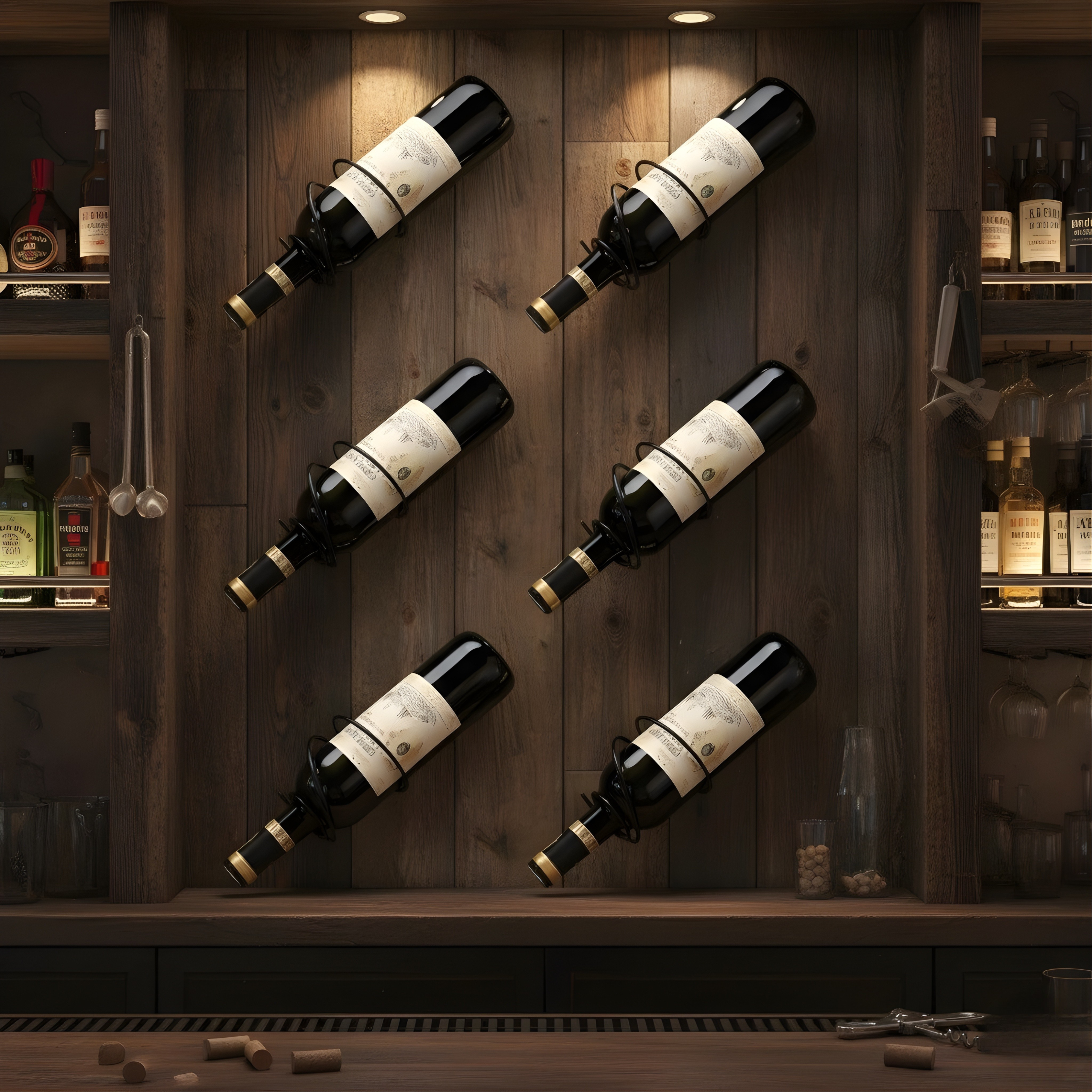 Set of 6 Wall Mounted Wine Rack | Metal Wine Bottle Holder with Hardware for Liquor & Beverage Display