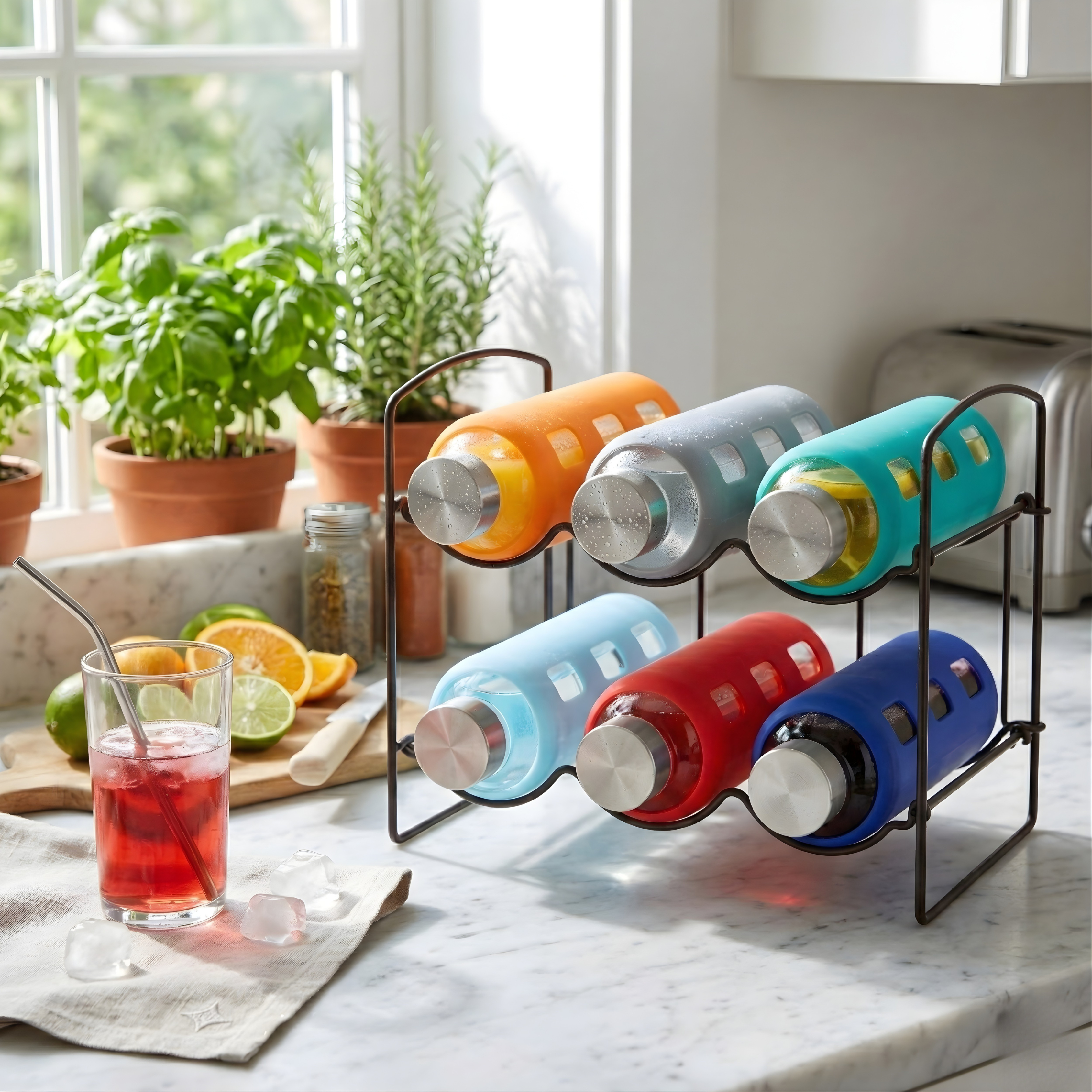 2-Tier Metal Water Bottle Rack Organizer | 12-Bottle Freestanding Storage for Kitchen Countertop, Pantry & Fridge