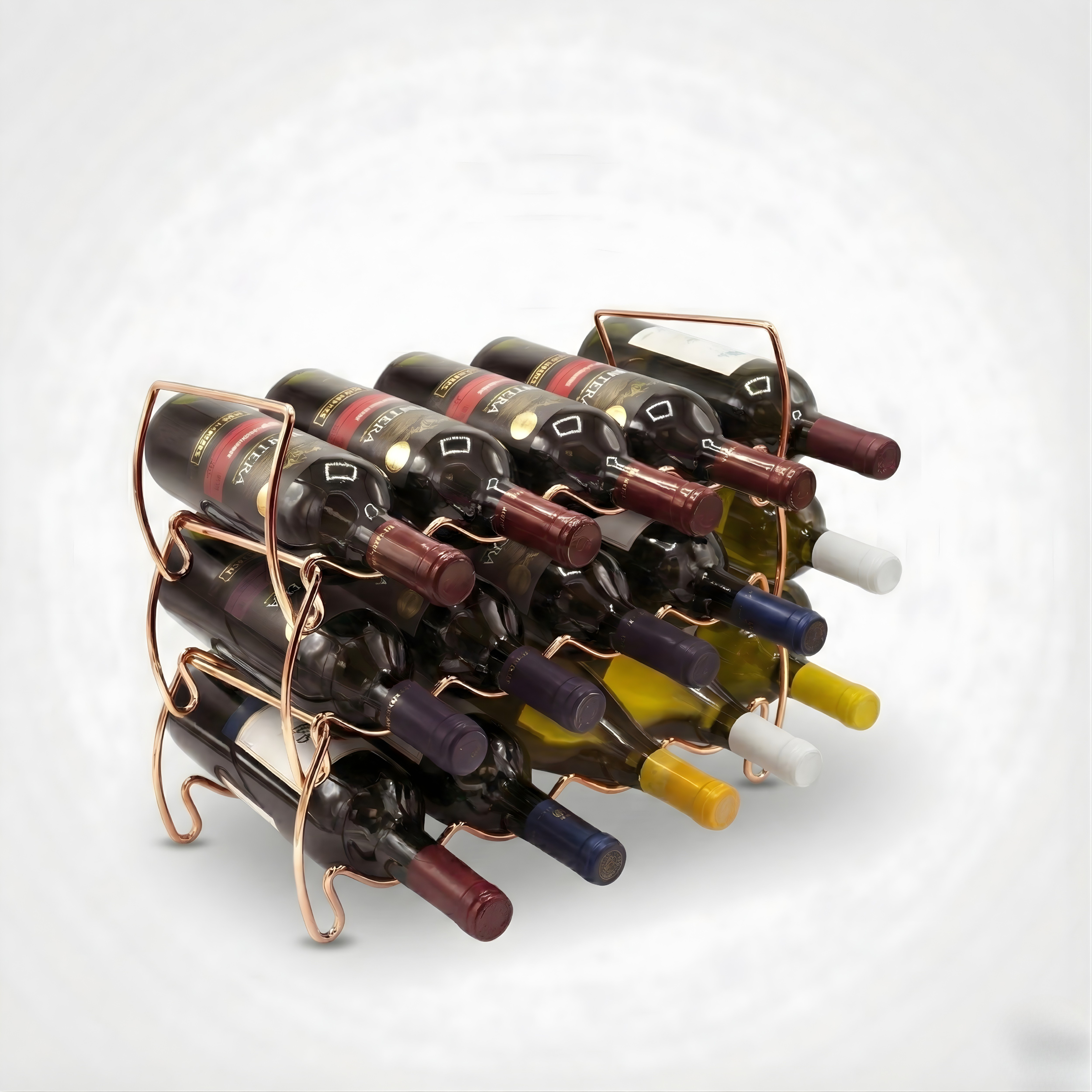 3-Tier Stackable Wine Rack | 12-Bottle Copper Metal Storage Stand for Bar, Cellar & Pantry