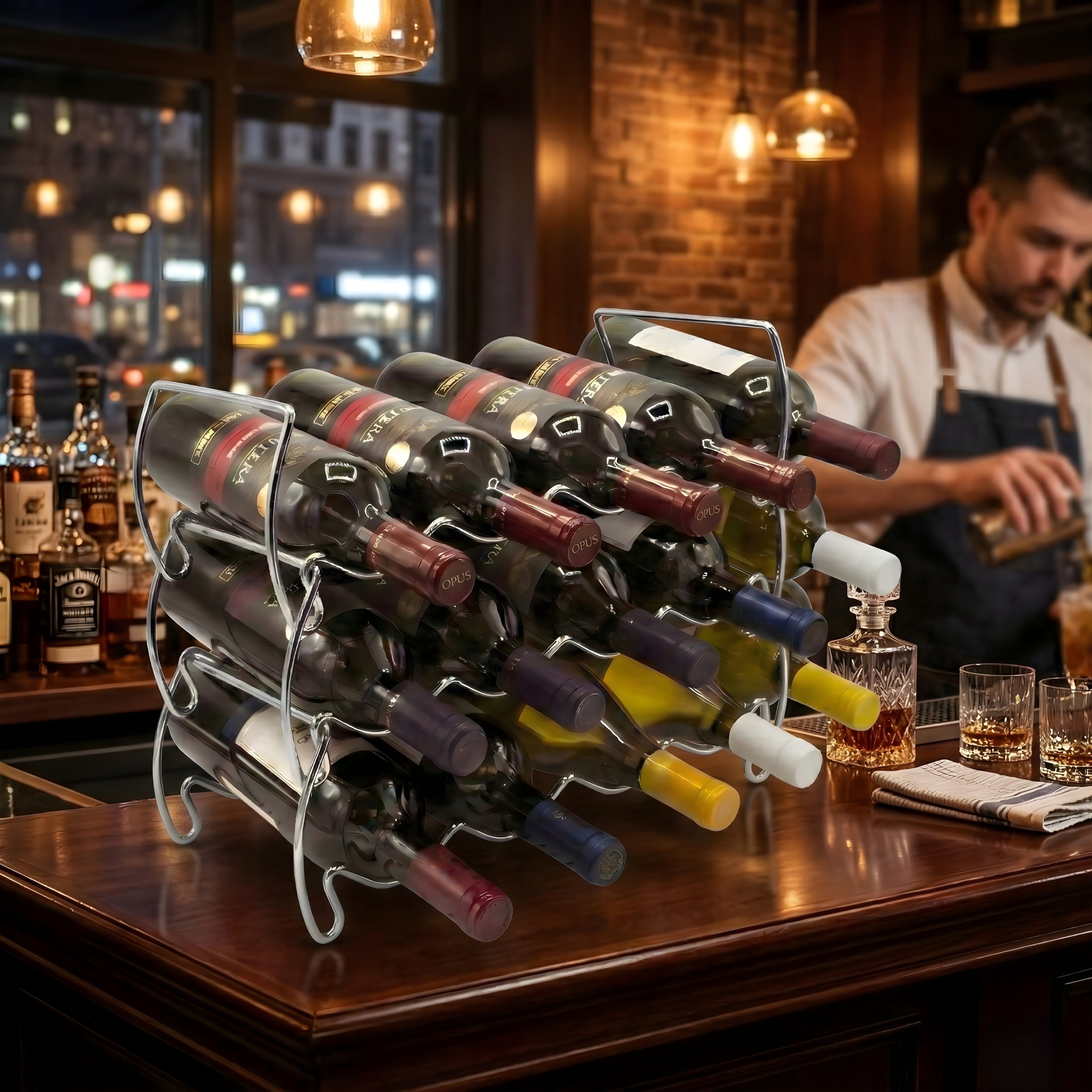 3-Tier Stackable Wine Rack | 12-Bottle Copper Metal Storage Stand for Bar, Cellar & Pantry