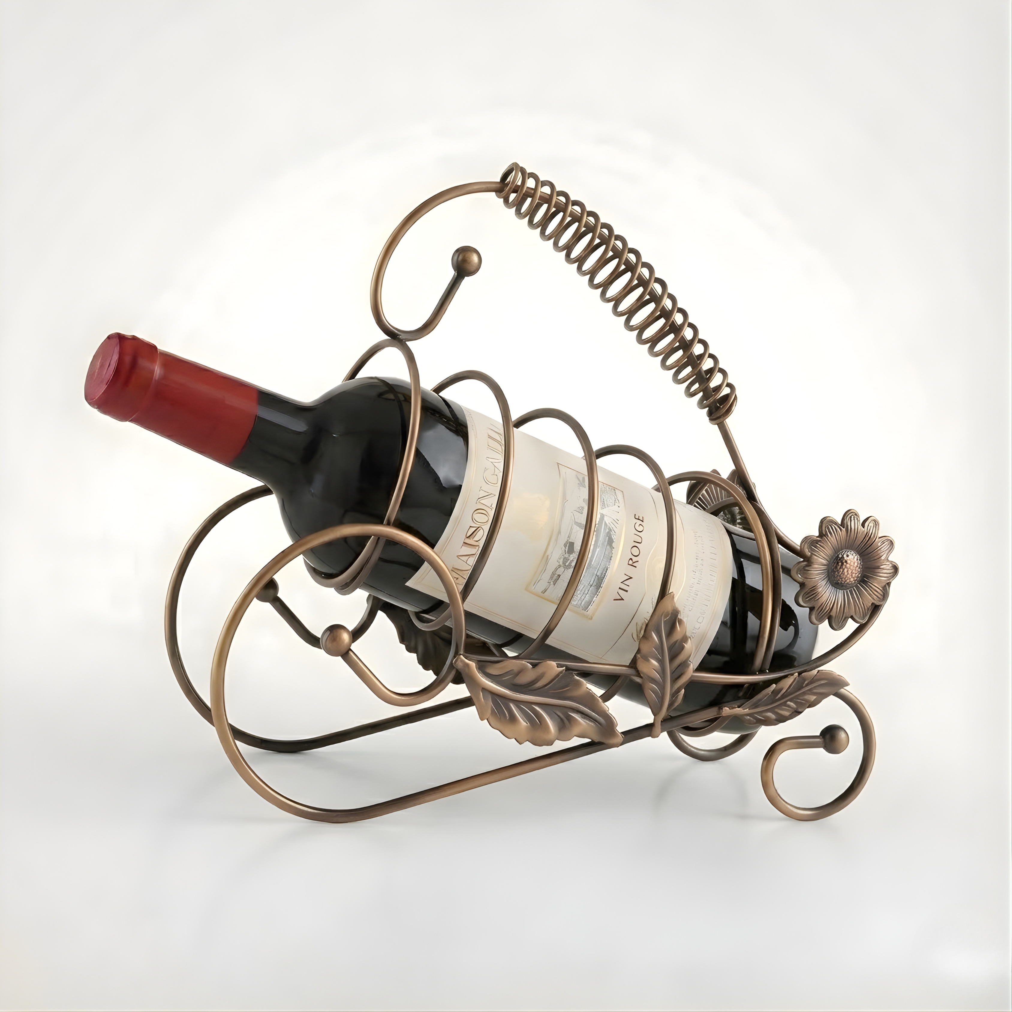 Vintage Sunflower Countertop Wine Rack | Bronze Wrought Iron Bottle Holder for Living Room & Home Bar