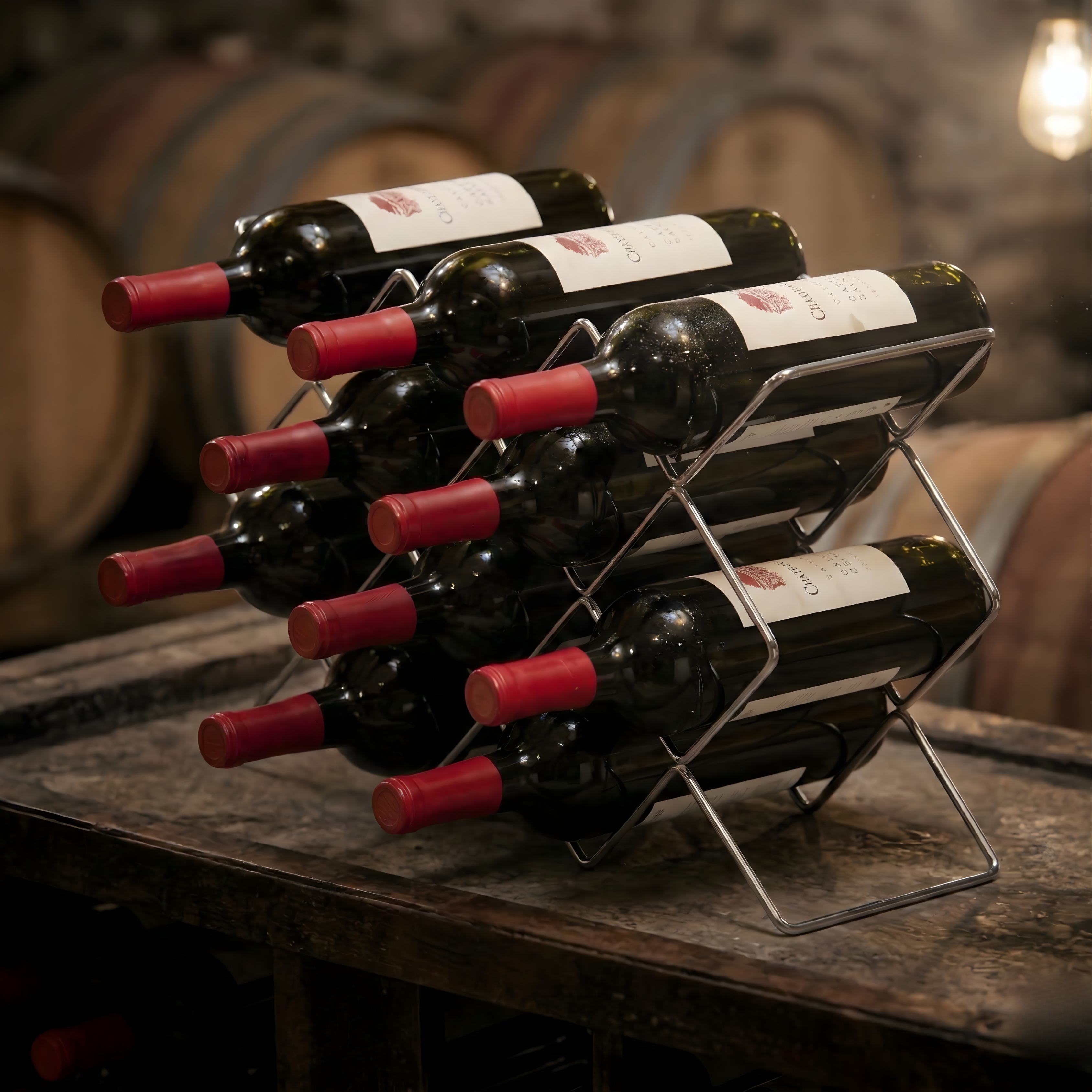 NUTECH IMPEX 10-Bottle Metal Wine Rack – Modern Free-Standing Countertop Organizer