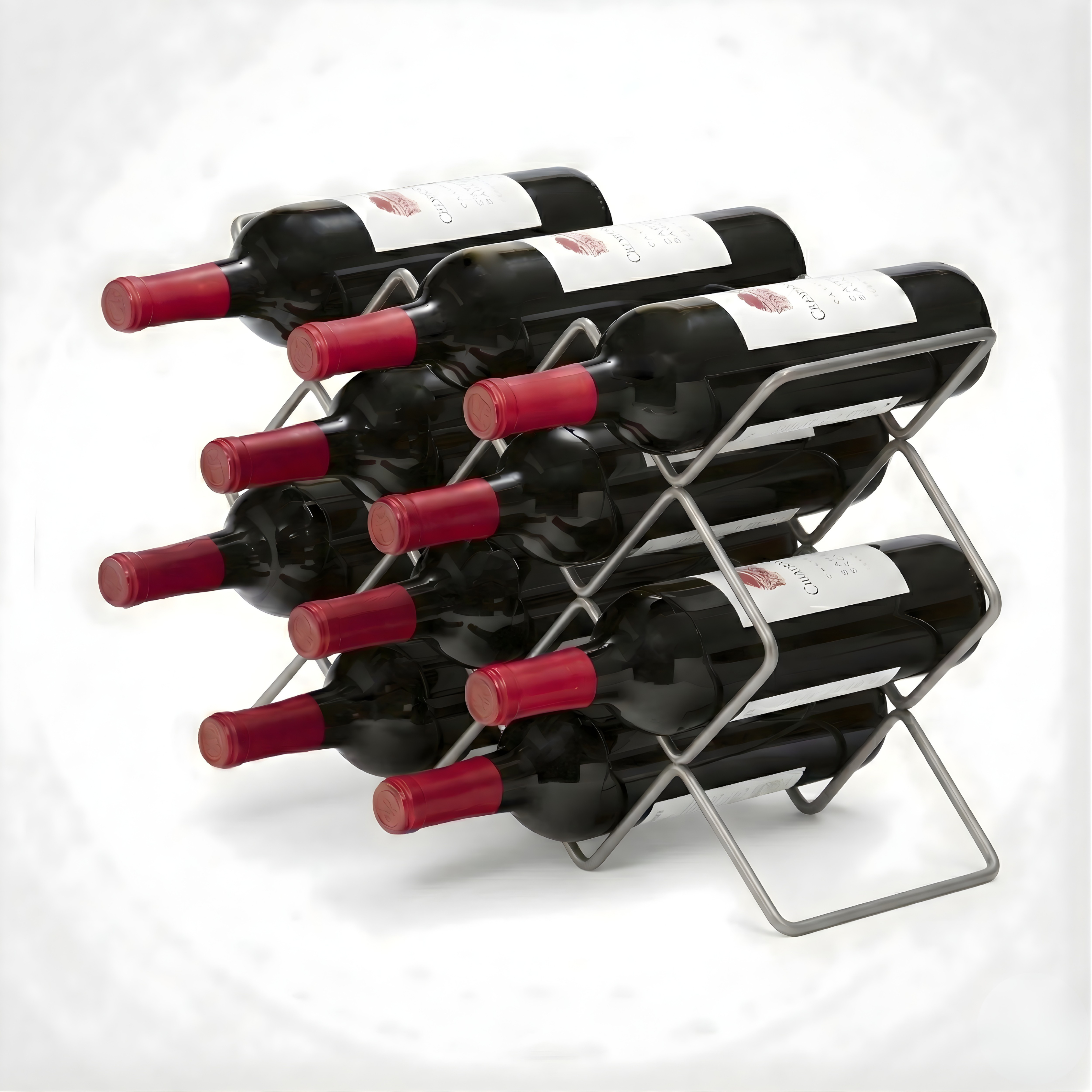 NUTECH IMPEX 10-Bottle Metal Wine Rack – Modern Free-Standing Countertop Organizer