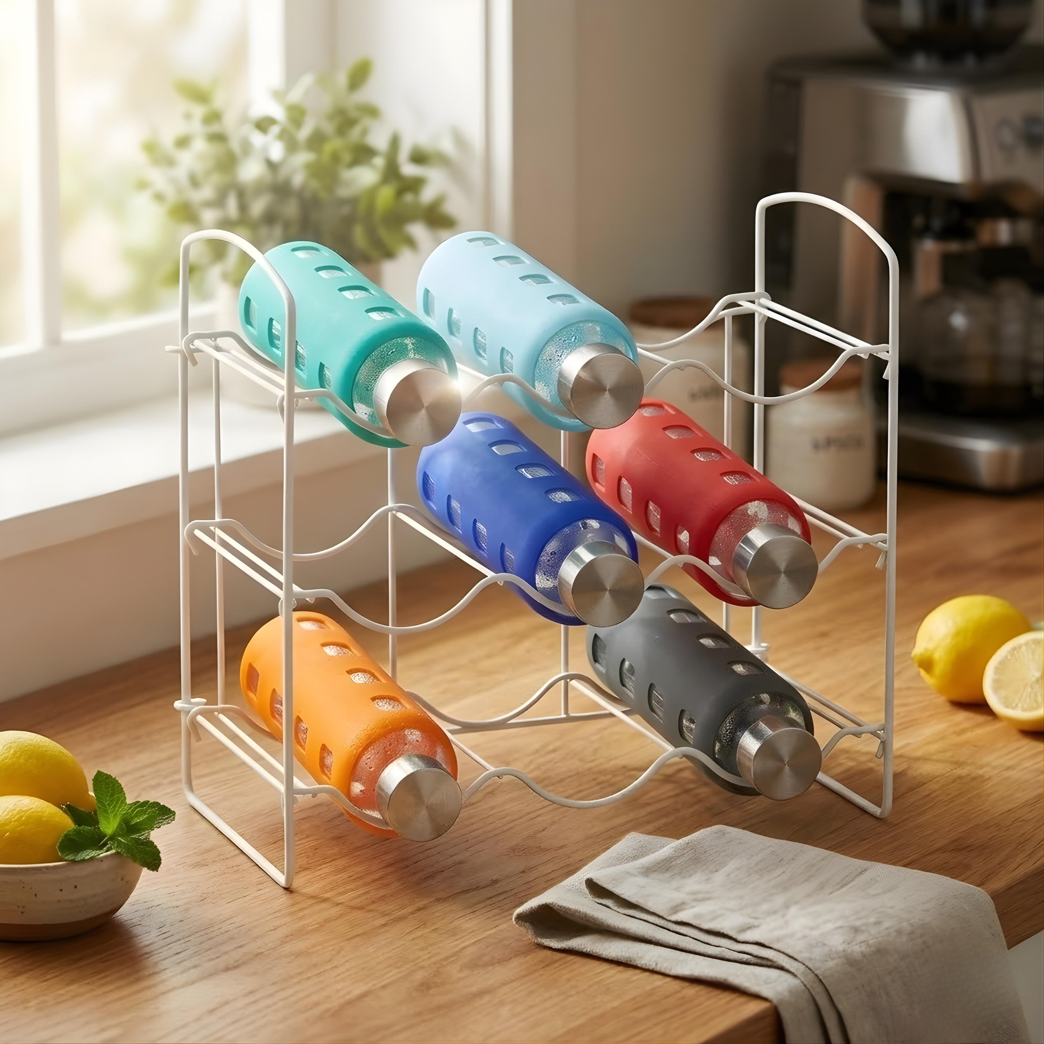 NUTECH IMPEX 3-Tier Metal Bottle Rack – Free-Standing Kitchen & Pantry Organizer