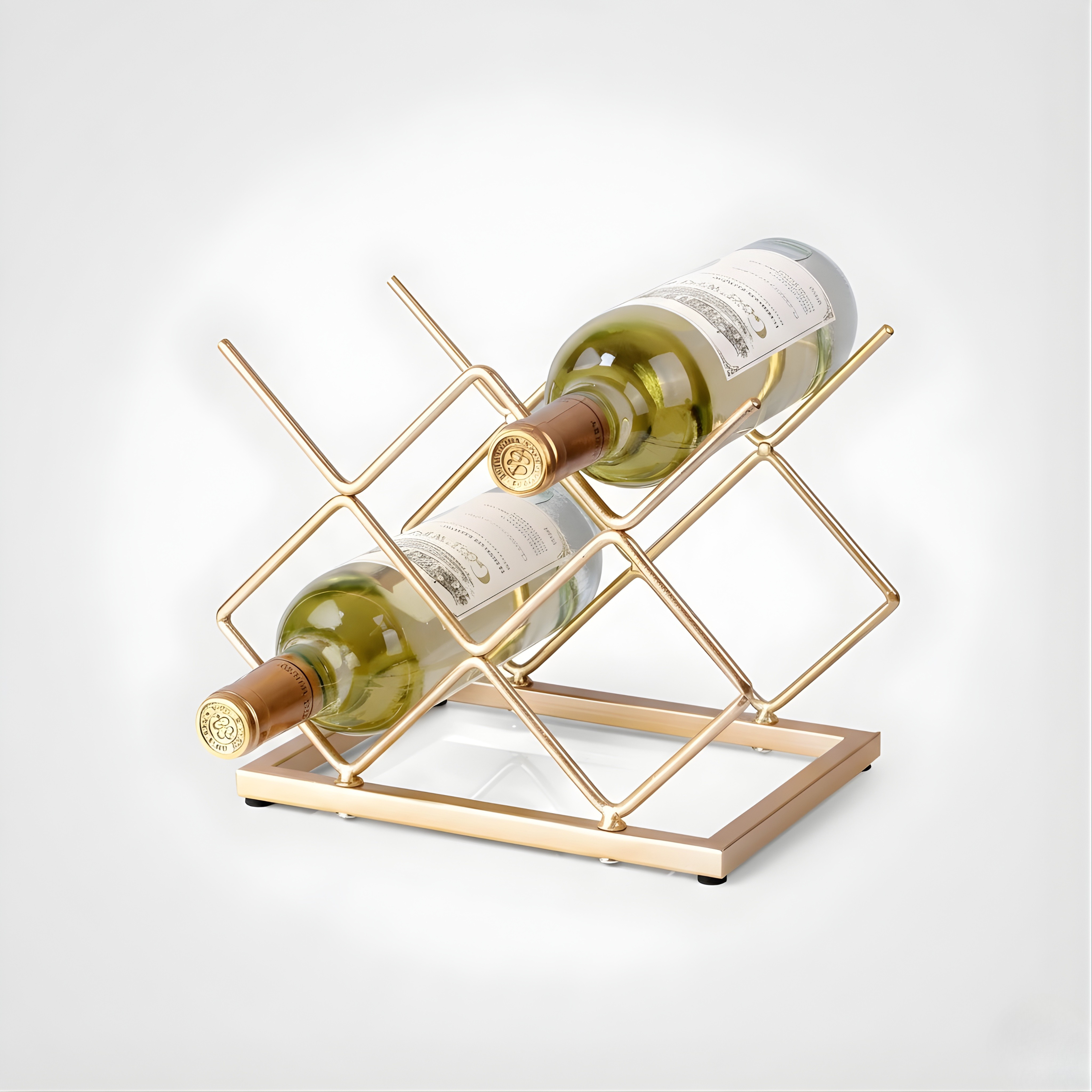 5 Bottle Tabletop Wine Rack | Red Metal Countertop Storage Holder for Kitchen & Home Bar (Square Design)