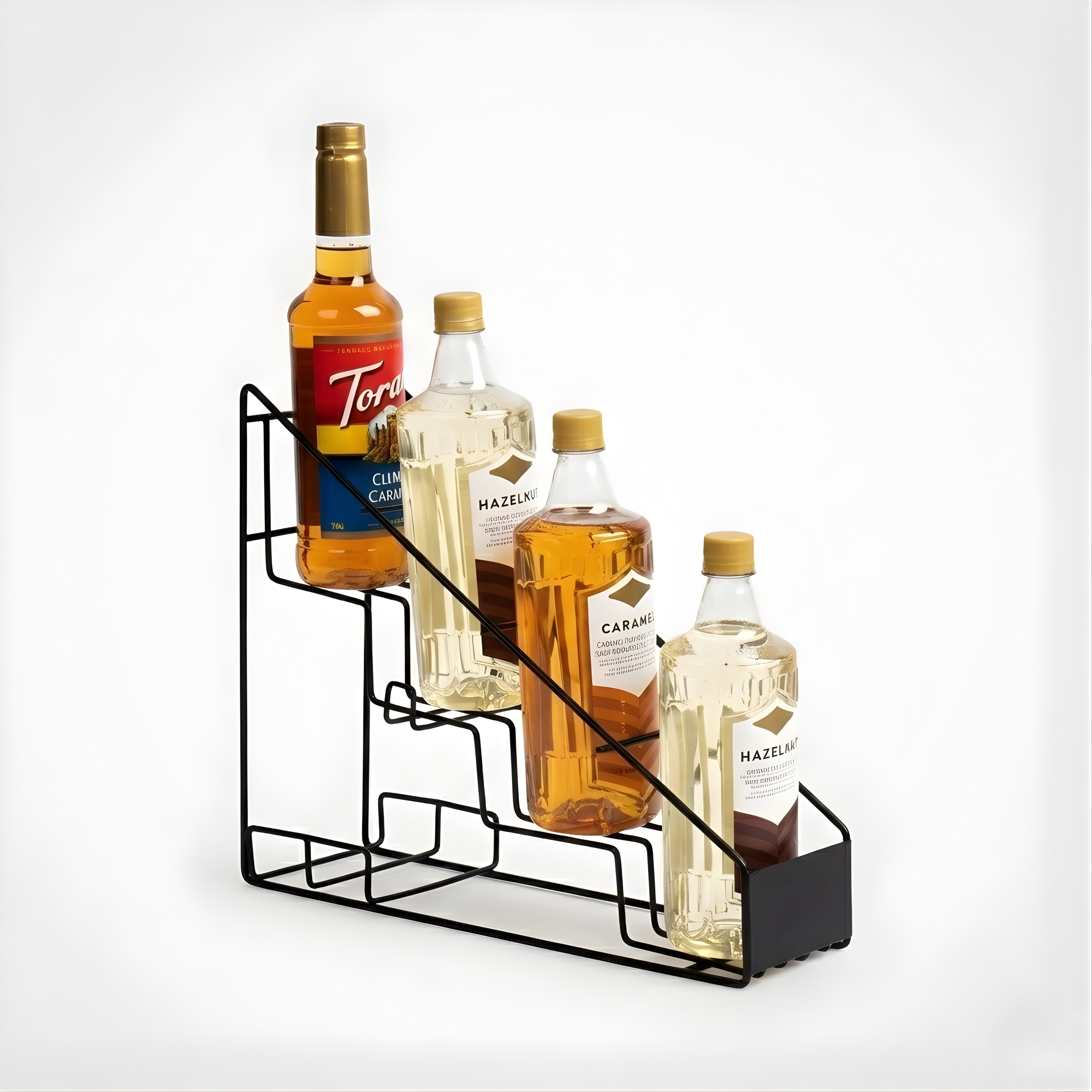 4-Bottle Metal Wine & Syrup Holder – Wall Mount or Tabletop Decorative Wire Organizer for Dressing & Beverage Storage