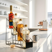 4-Bottle Metal Wine & Syrup Holder – Wall Mount or Tabletop Decorative Wire Organizer for Dressing & Beverage Storage