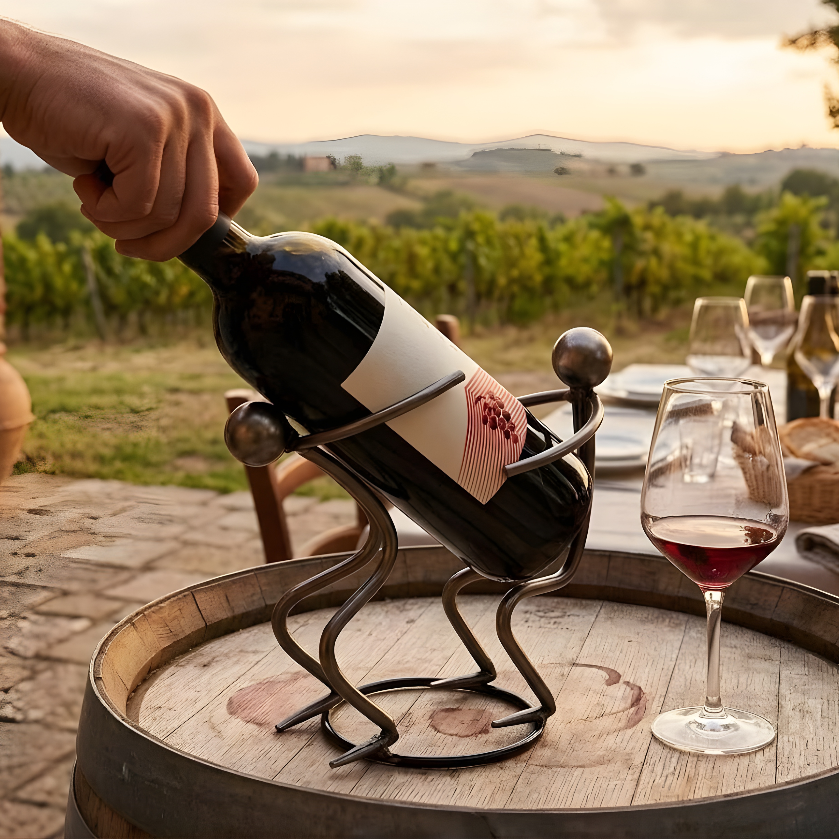 Tabletop Wine Rack – Metallic Silver Freestanding Countertop Bottle Holder Figurine for Wine Lovers