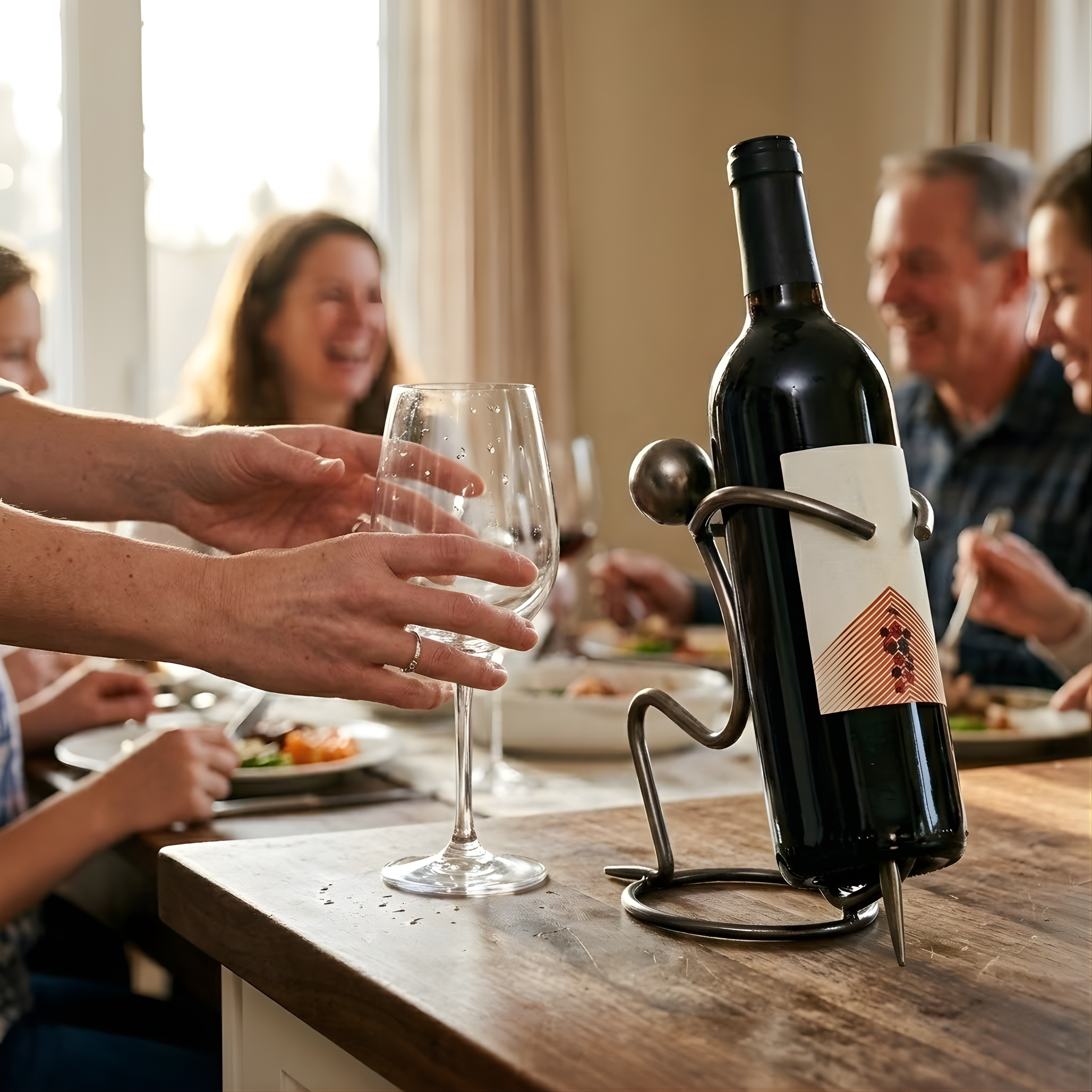 Tabletop Wine Rack – Metallic Silver Freestanding Countertop Bottle Holder Figurine for Wine Lovers