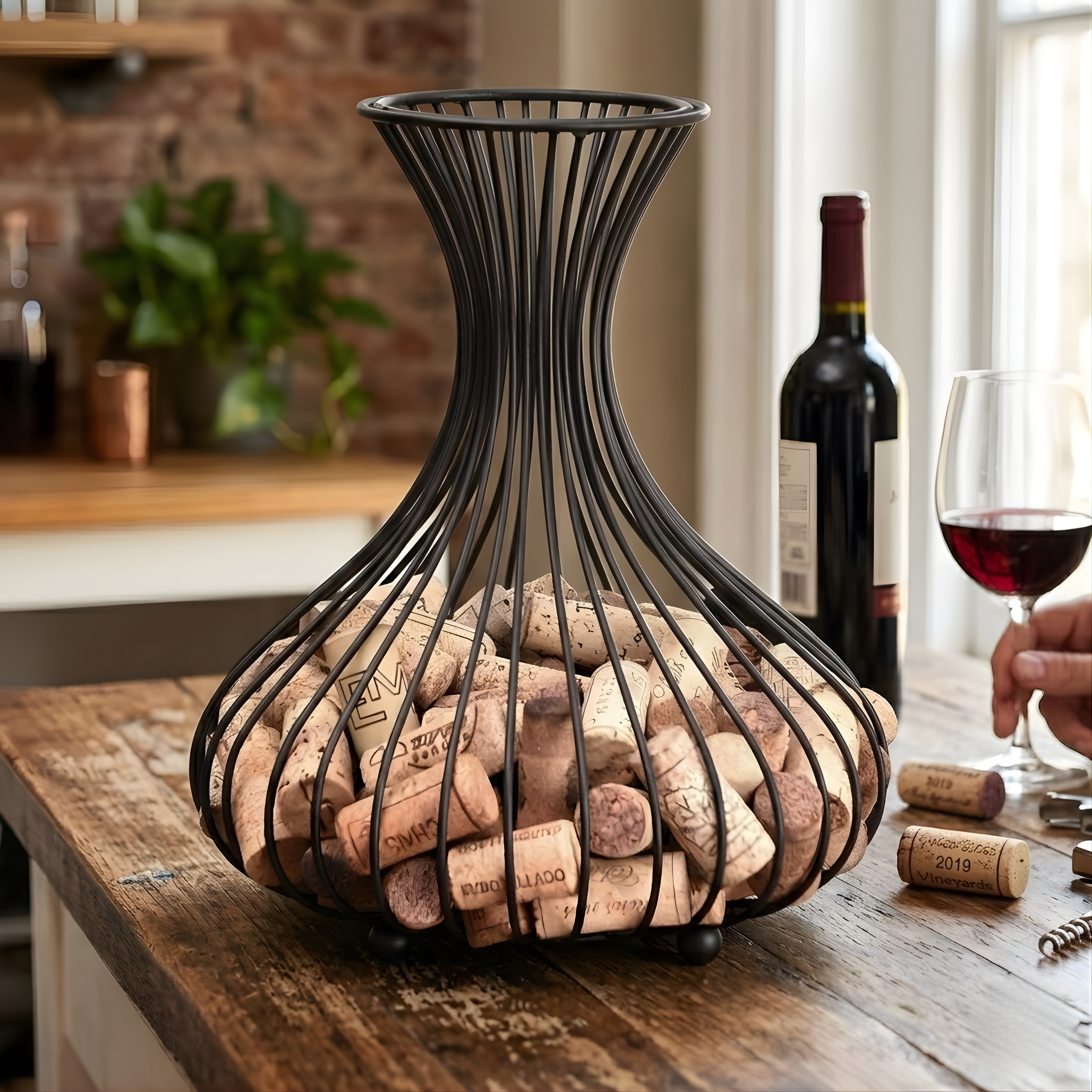 Wine Cork Holder – Matte Black Tabletop Cork Storage & Display Container for Wine Stopper Collection