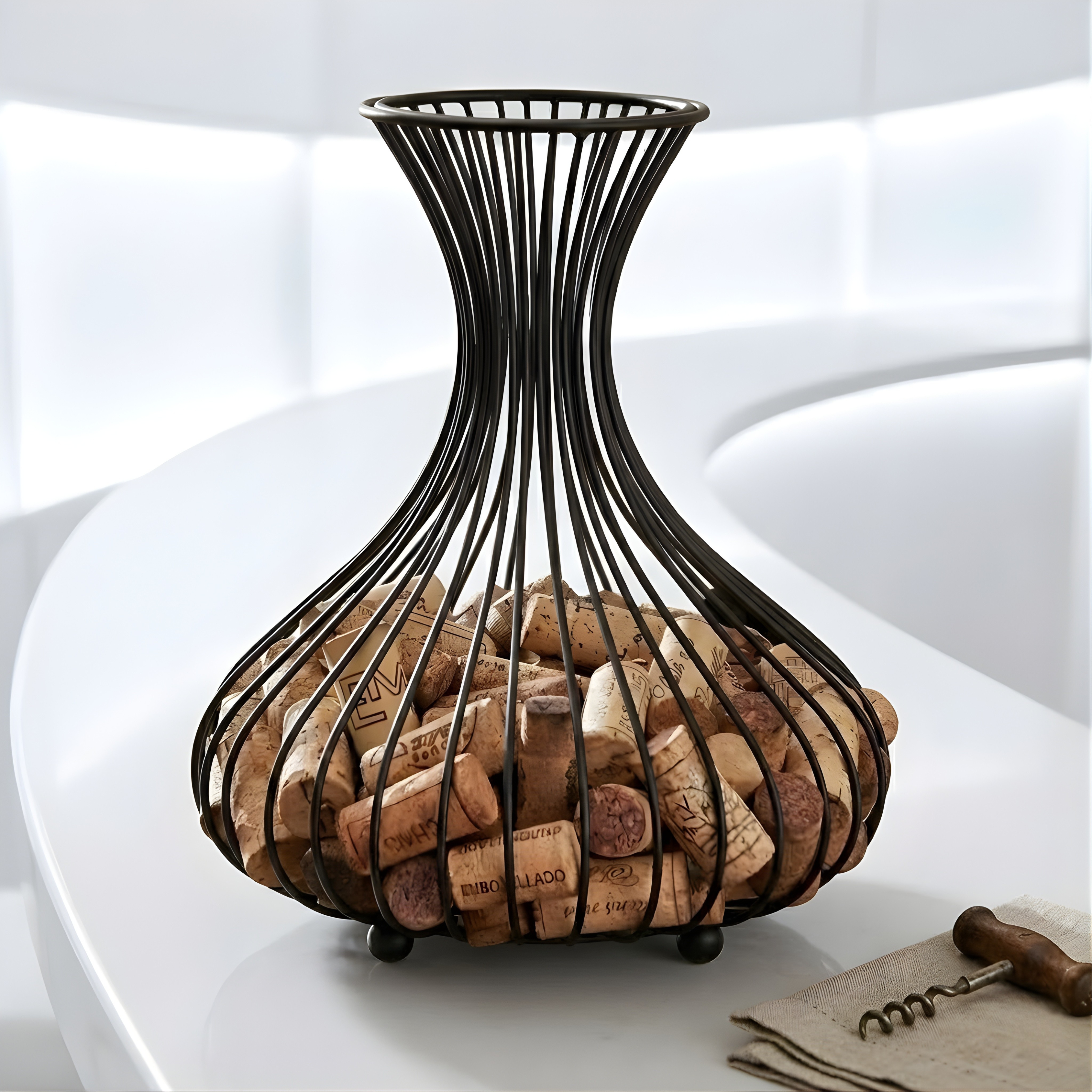 Wine Cork Holder – Matte Black Tabletop Cork Storage & Display Container for Wine Stopper Collection