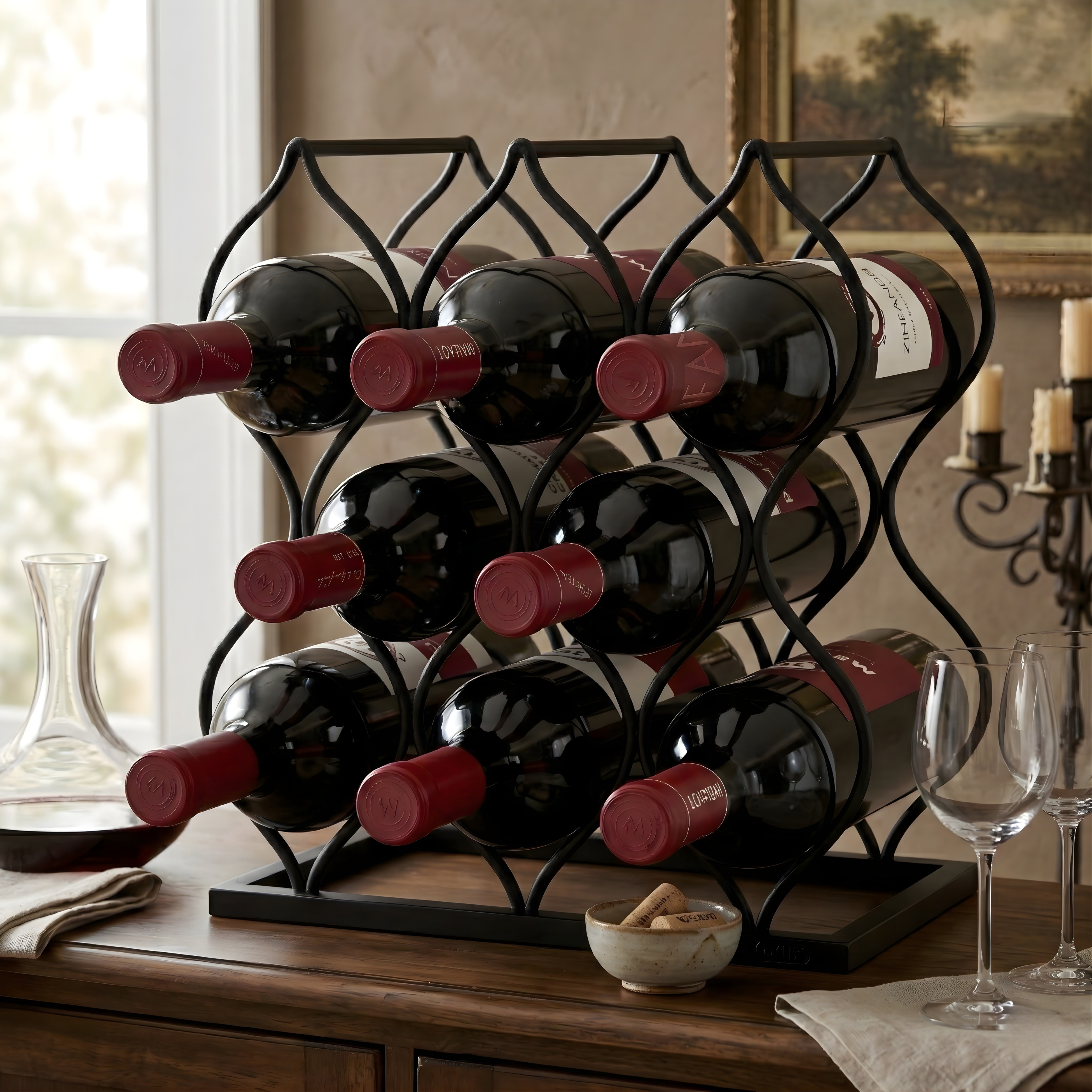 Imperial Tabletop Wine Rack – Rose Gold 5-Bottle Freestanding Countertop Wine Holder, No Assembly Required