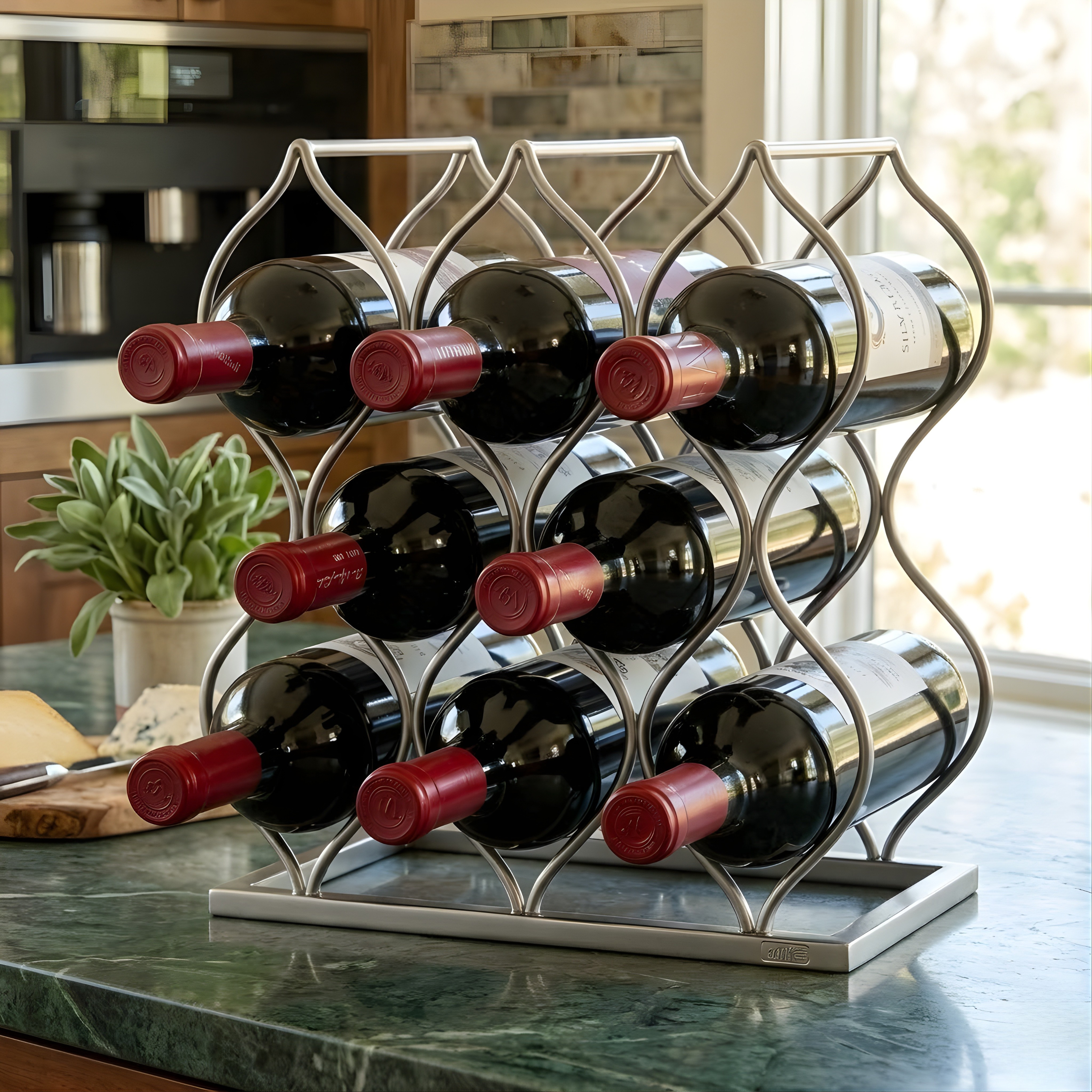 Imperial Tabletop Wine Rack – Rose Gold 5-Bottle Freestanding Countertop Wine Holder, No Assembly Required