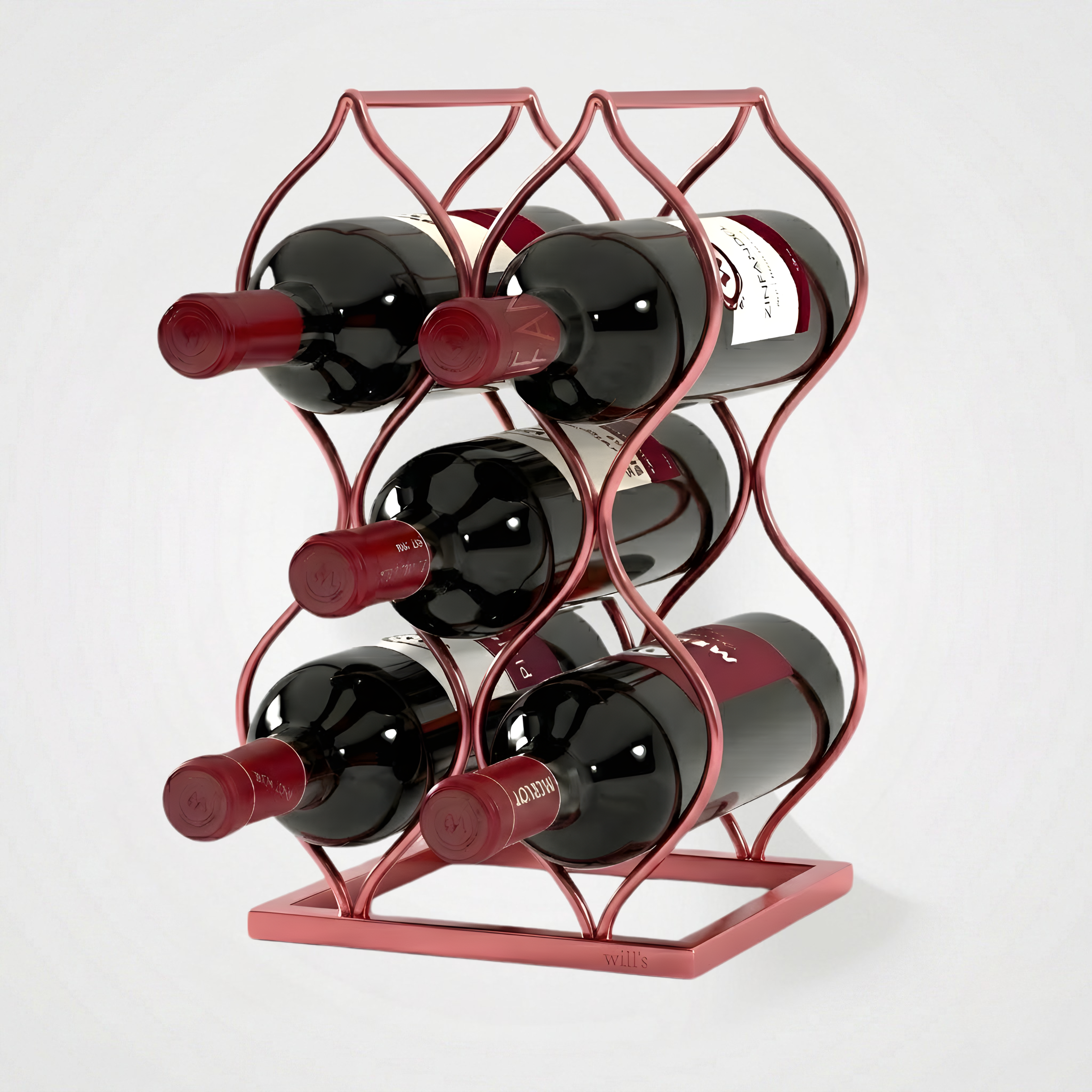 Imperial Tabletop Wine Rack – Rose Gold 5-Bottle Freestanding Countertop Wine Holder, No Assembly Required