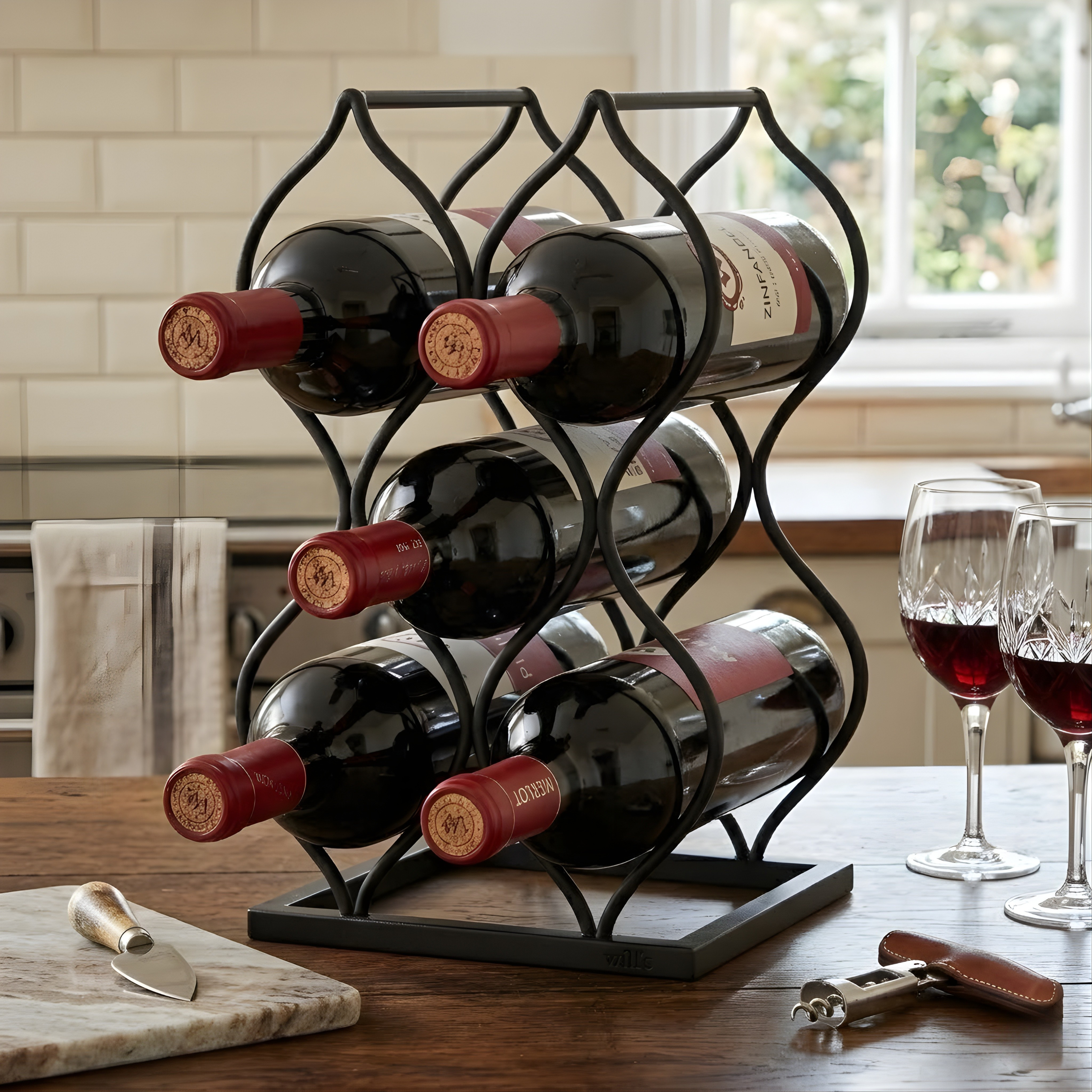 Imperial Tabletop Wine Rack – Rose Gold 5-Bottle Freestanding Countertop Wine Holder, No Assembly Required