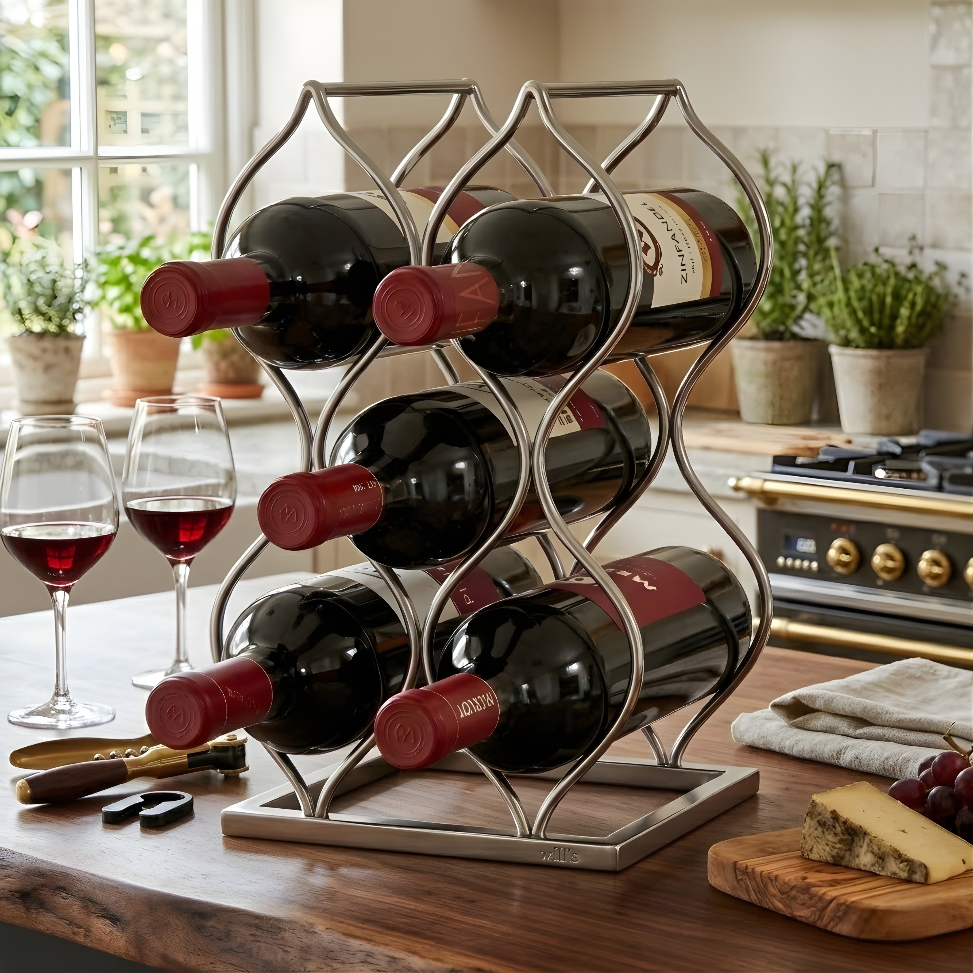 Imperial Tabletop Wine Rack – Rose Gold 5-Bottle Freestanding Countertop Wine Holder, No Assembly Required