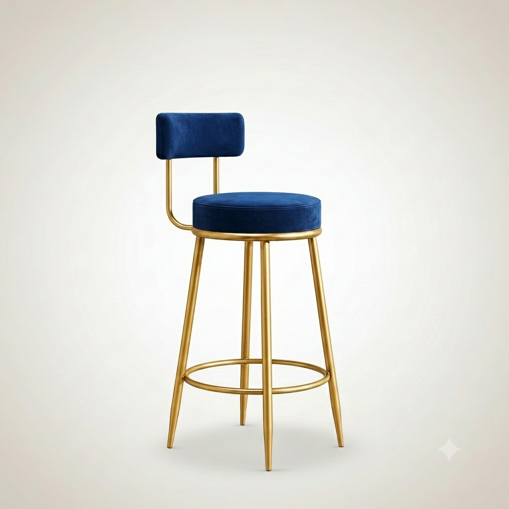 Nutech Decor Velvet Counter Height Bar Stool with Padded Backrest with Black & Gold Legs | Kitchen & Bar Seating