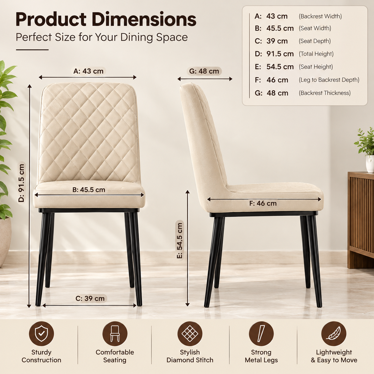 Nutech Impex Modern Quilted Dining Chair | Elegant Multipurpose Seating for Home & Dining