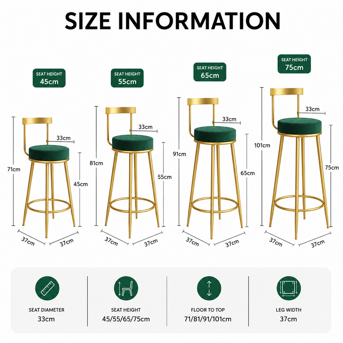 Nutech Decor Velvet Counter Height Bar Stool with Solid Backrest with Black & Gold Legs | Kitchen & Bar Seating