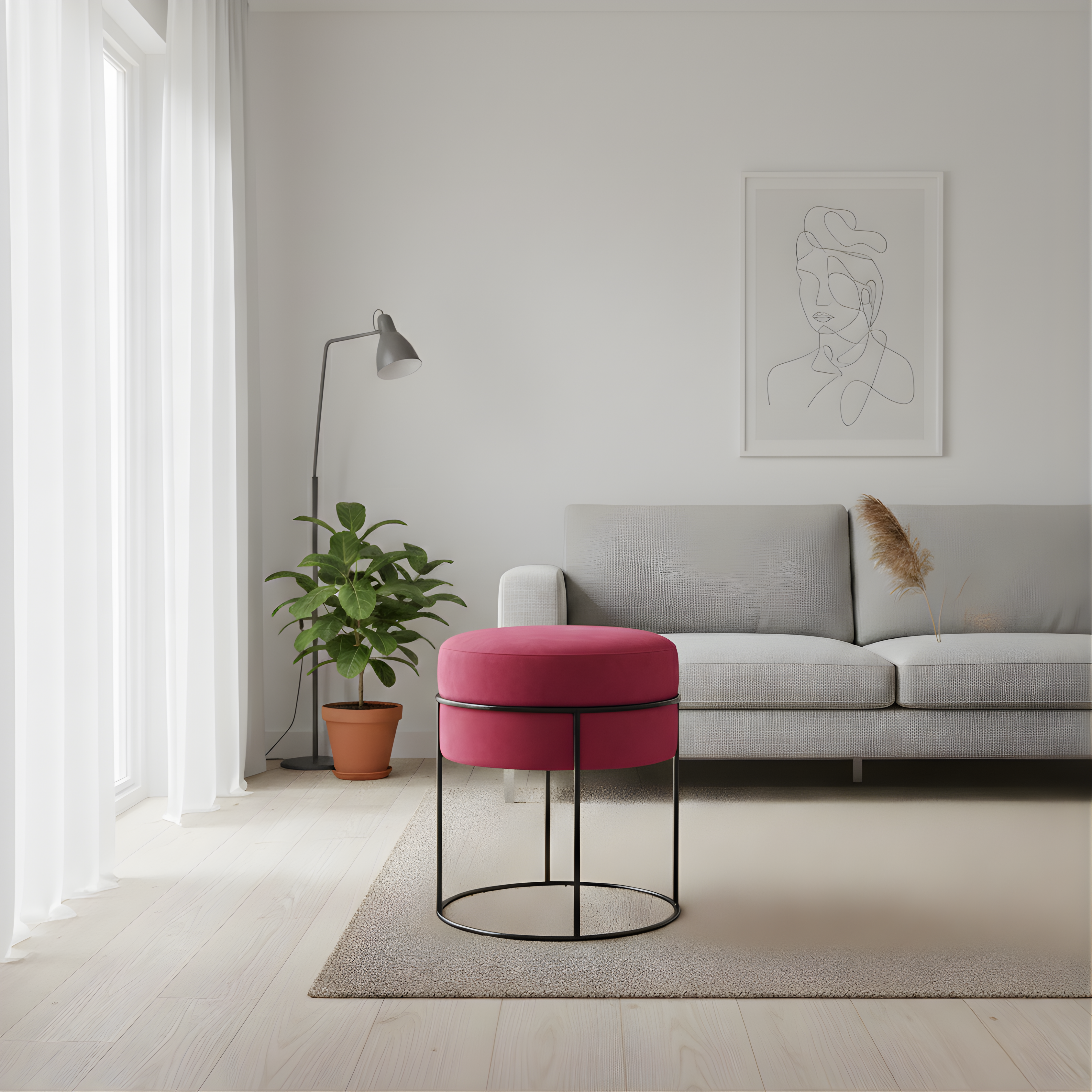 Stylish round ottoman with golden legs, portable comfort stool.