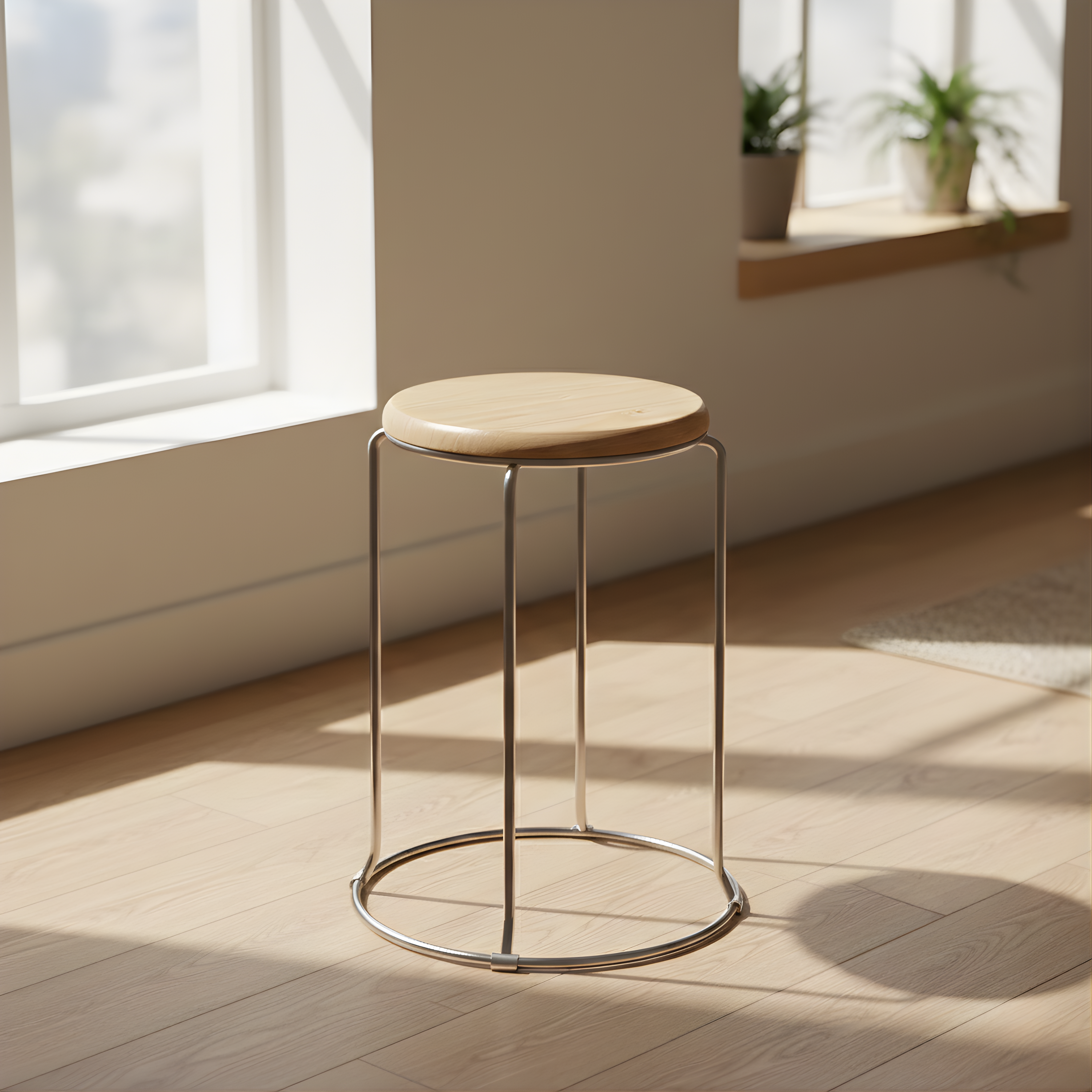 Nutech Impex Modern Wooden Stool with Metal Frame | Minimal Multipurpose Seating