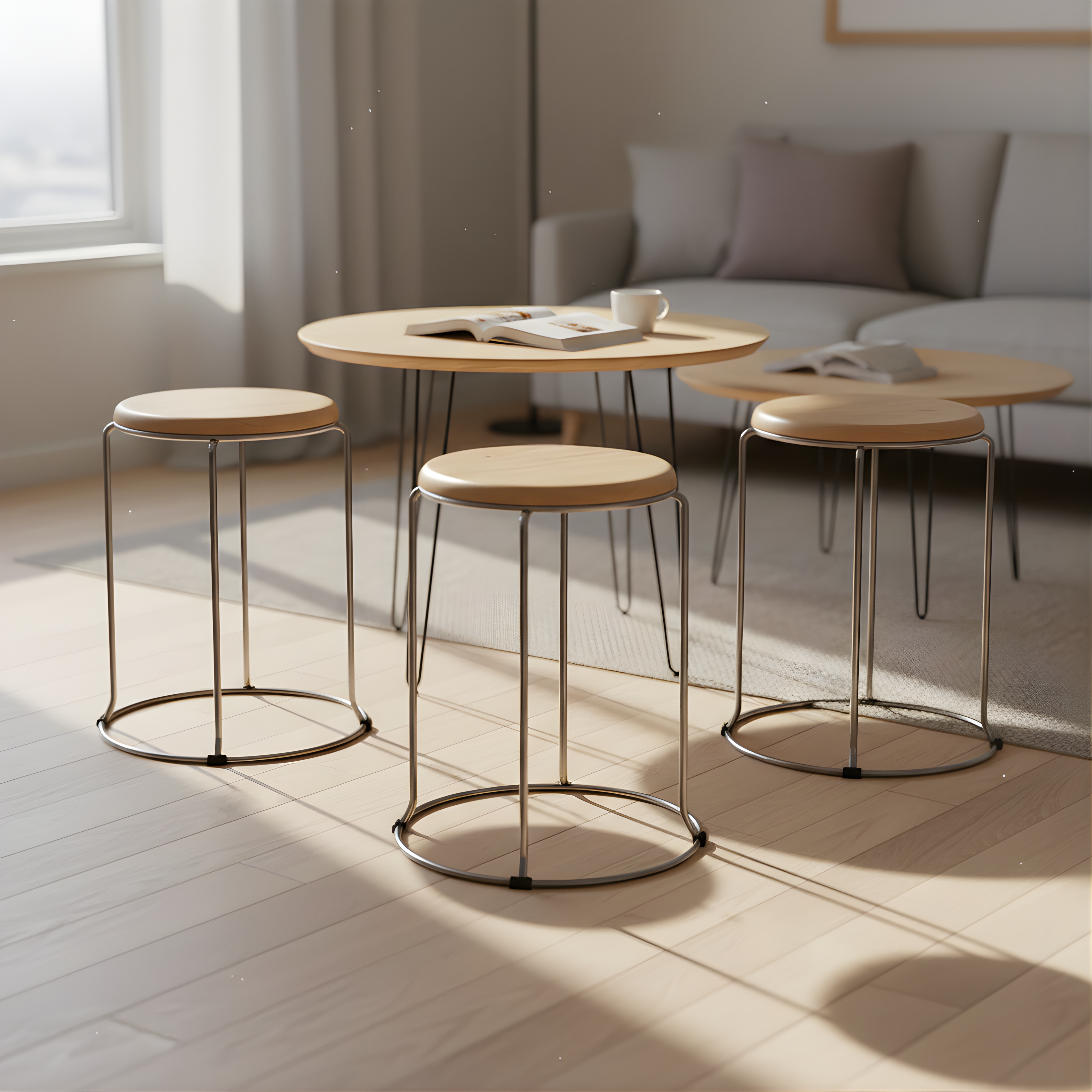 Nutech Impex Modern Wooden Stool with Metal Frame | Minimal Multipurpose Seating