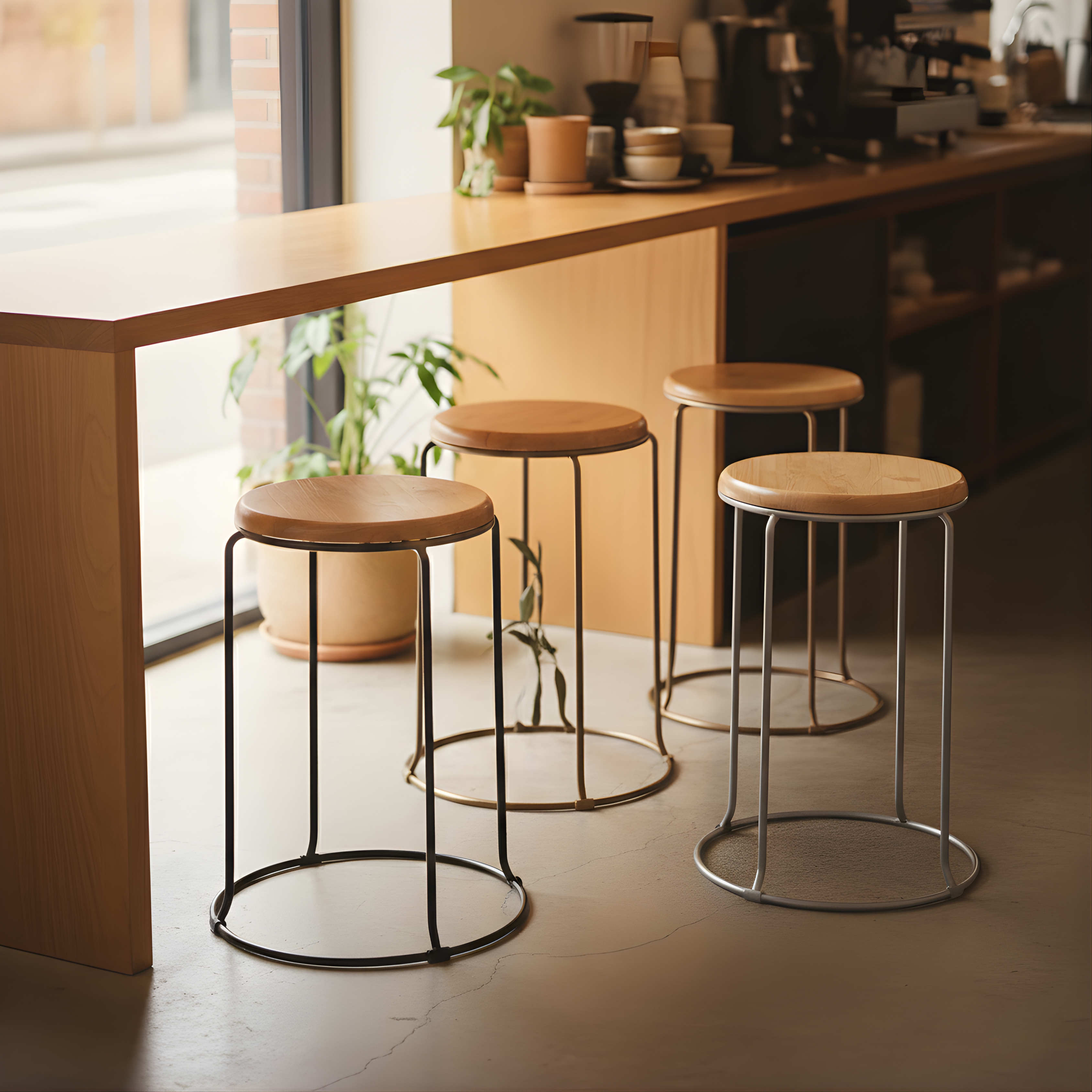 Nutech Impex Modern Wooden Stool with Metal Frame | Minimal Multipurpose Seating