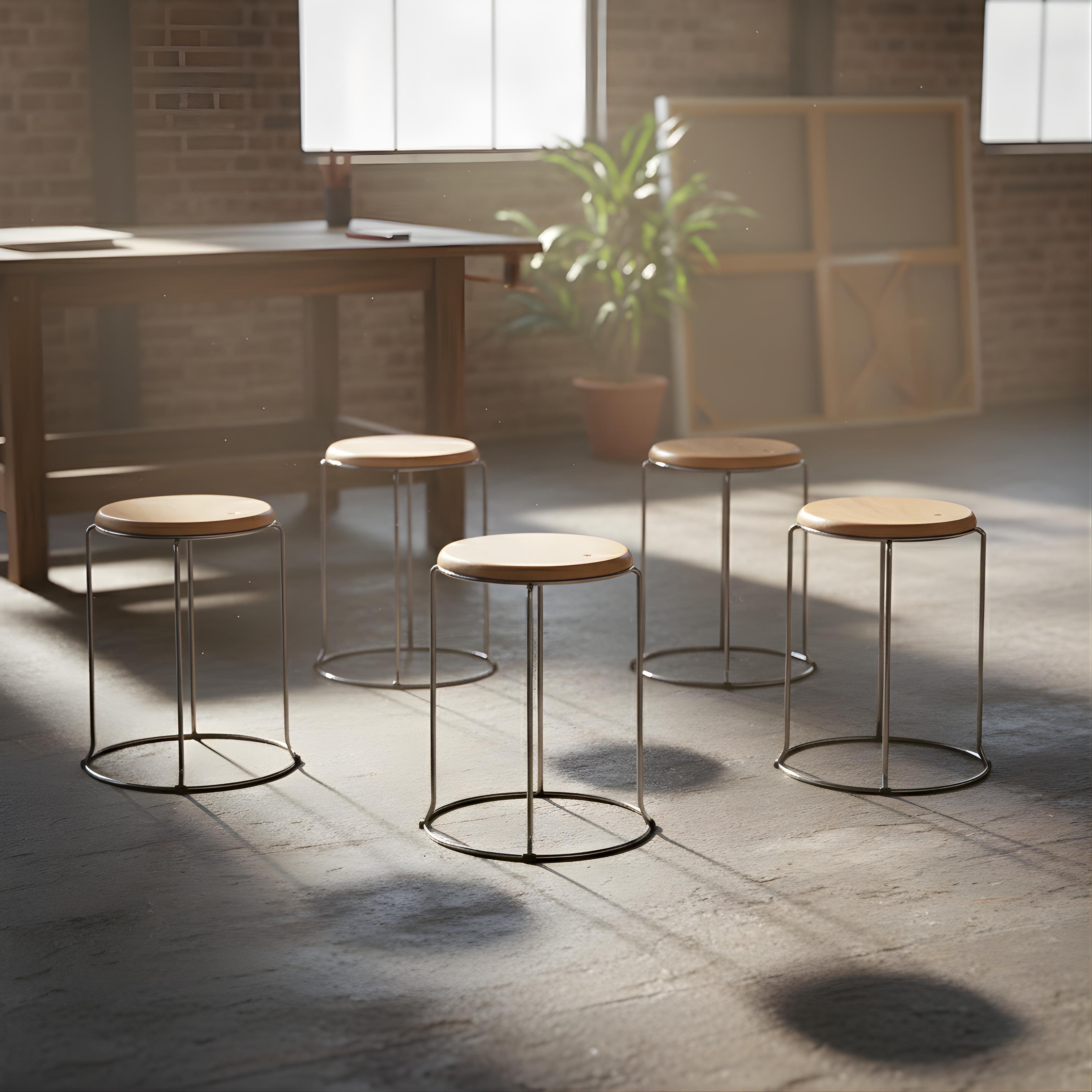 Nutech Impex Modern Wooden Stool with Metal Frame | Minimal Multipurpose Seating