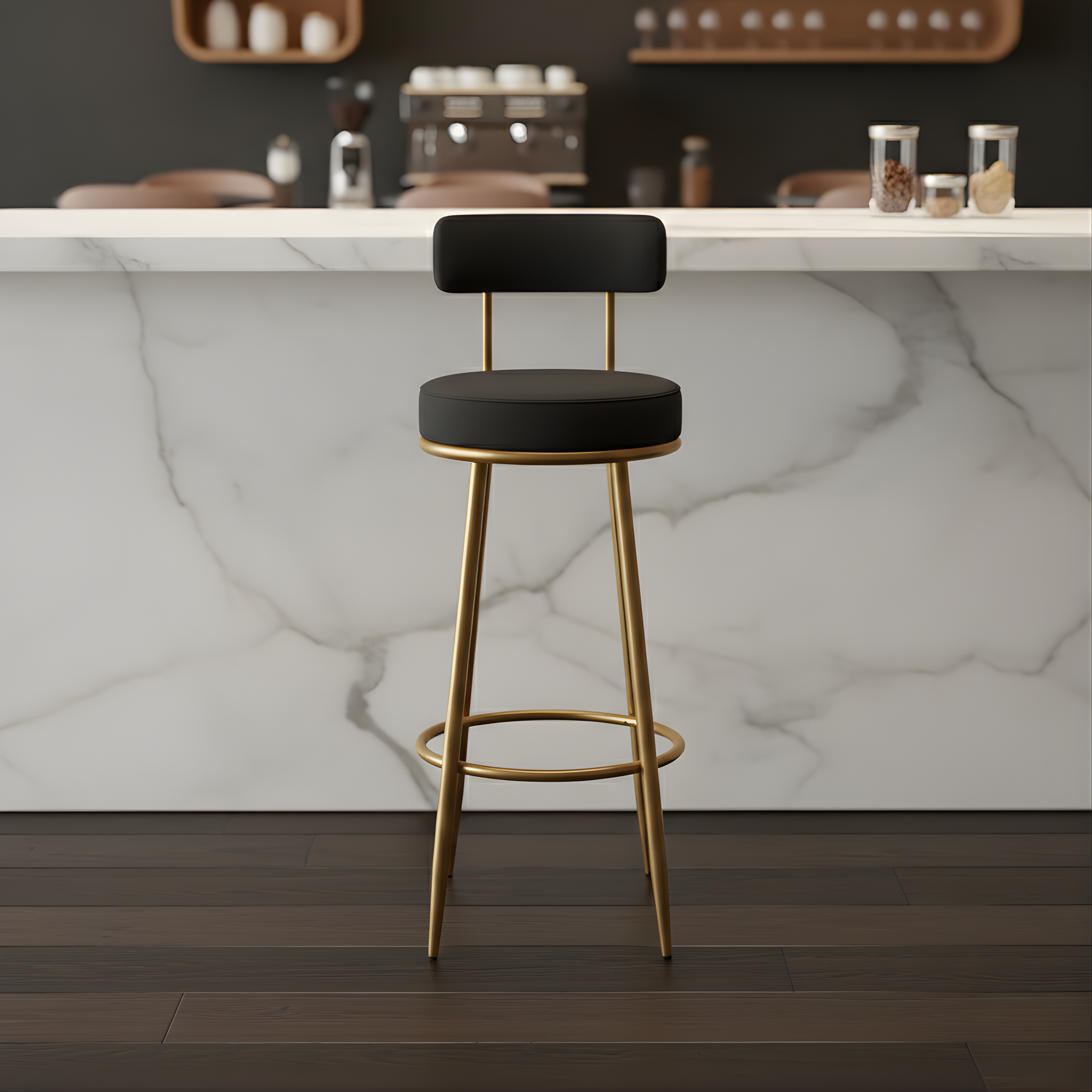 Velvet Counter Stool with Padded Backrest with Black & Gold Legs | Kitchen & Bar Seating