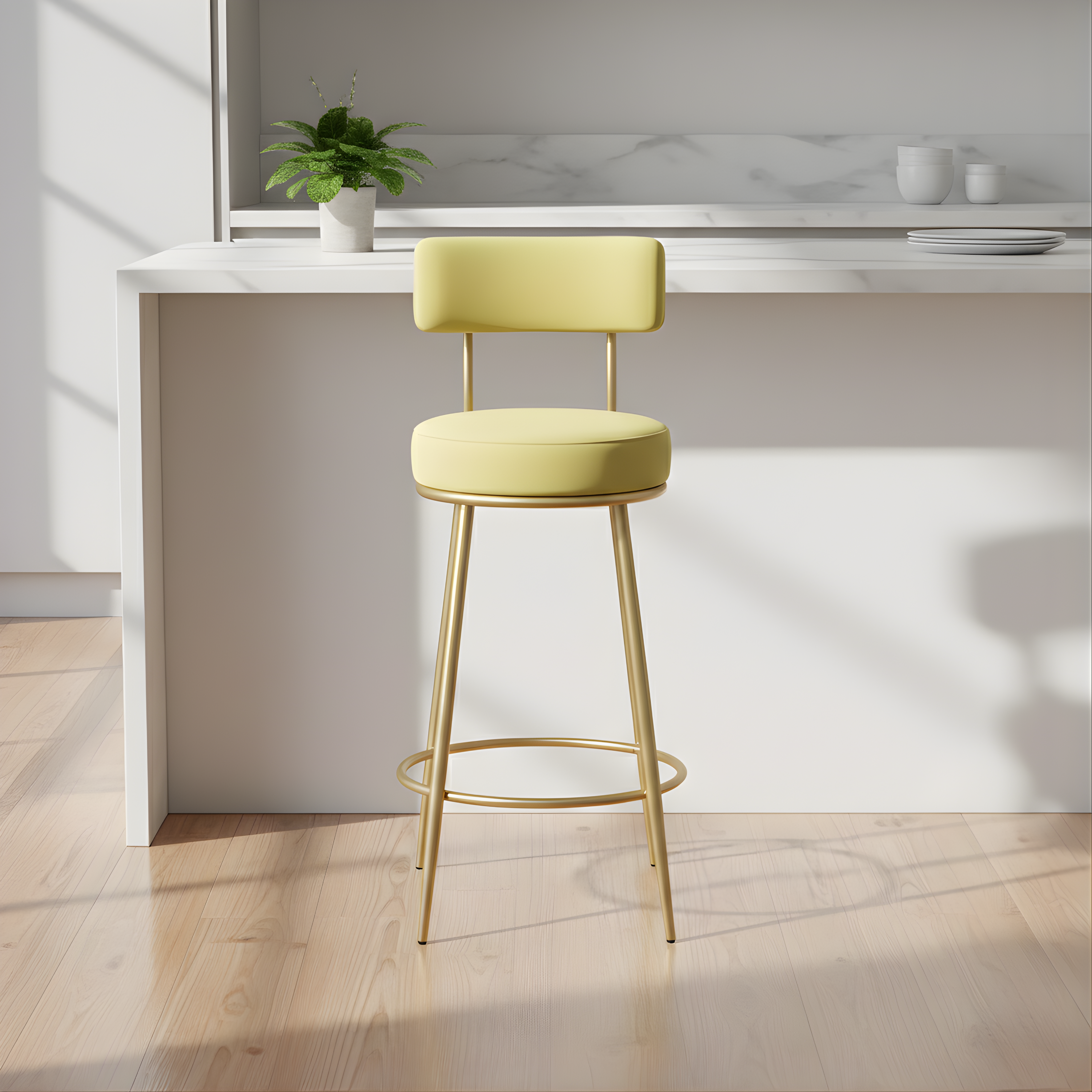 Velvet Counter Stool with Padded Backrest with Black & Gold Legs | Kitchen & Bar Seating