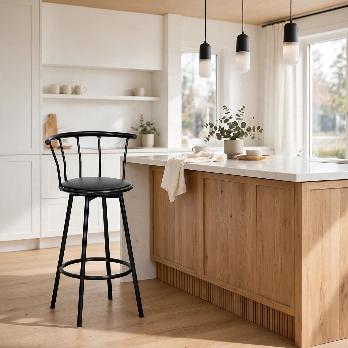 Modern Counter Height Bar Chair with Backrest & Footrest | Premium Metal Frame