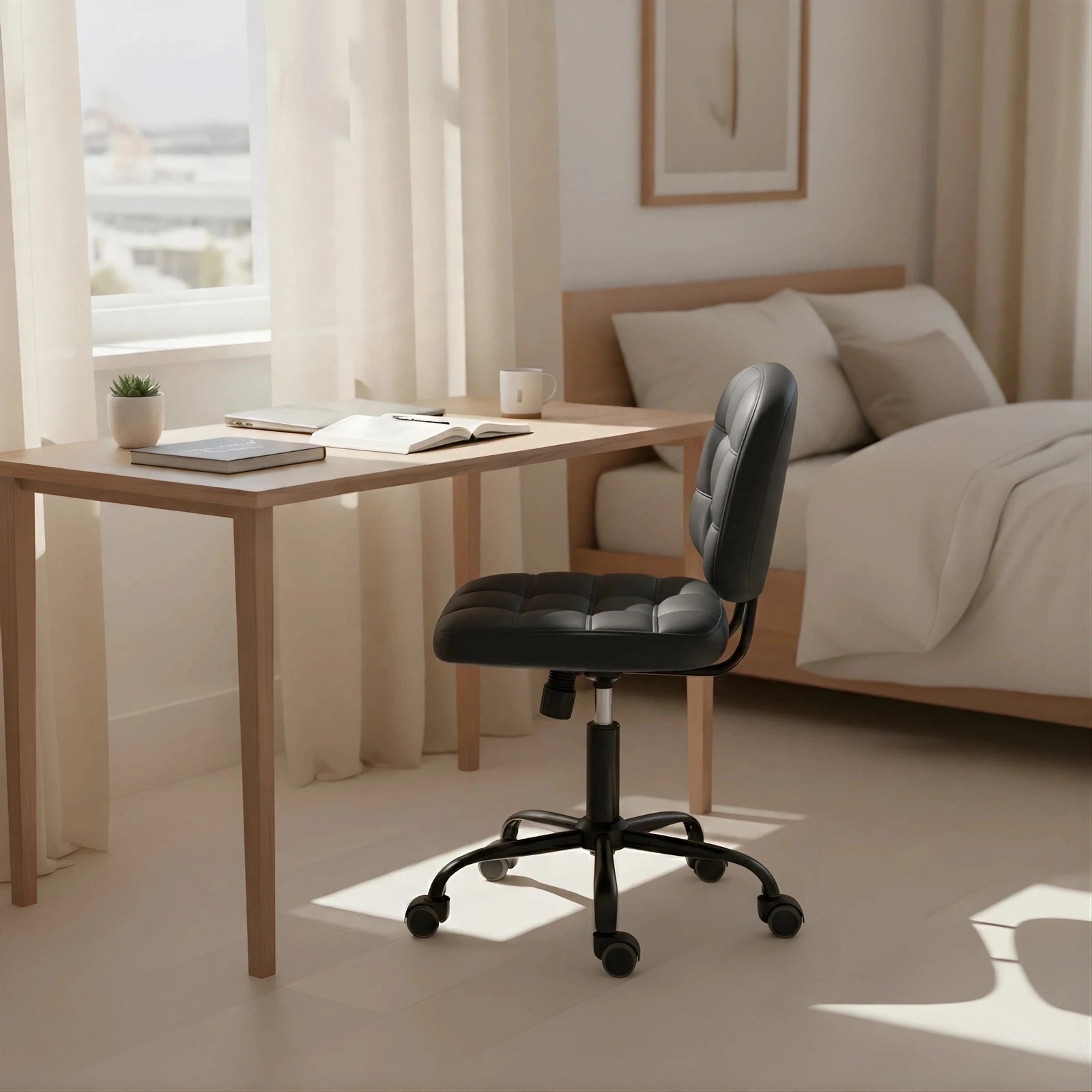 Premium Leather Executive Office Chair | Armless Ergonomic Swivel Cushioned Chair for Home & Workstation