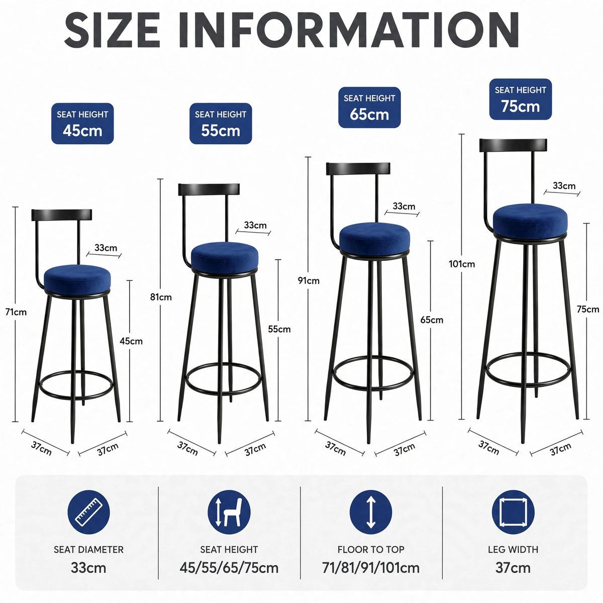 Nutech Decor Velvet Counter Height Bar Stool with Solid Backrest with Black Legs | Kitchen & Bar Seating