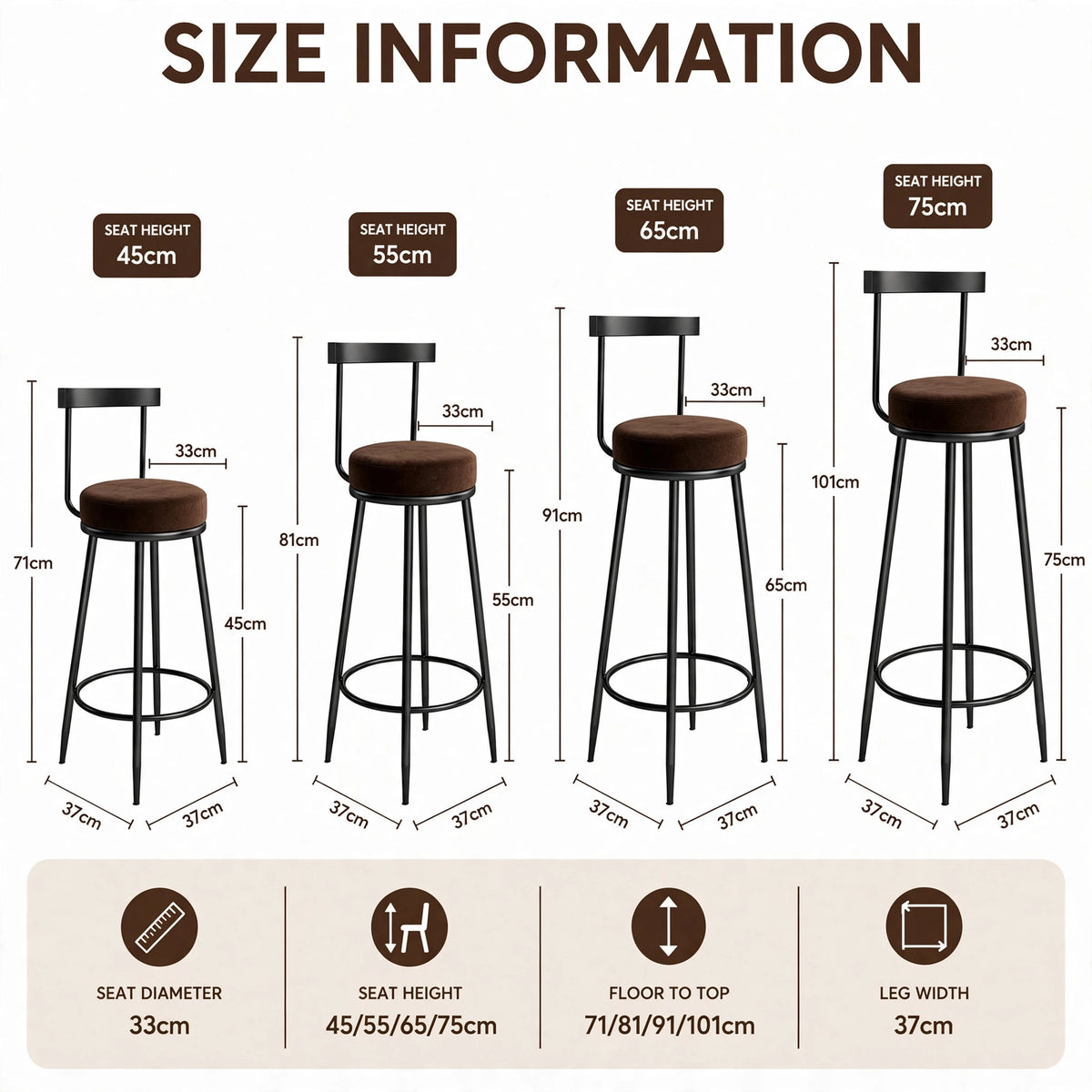 Nutech Decor Velvet Counter Height Bar Stool with Solid Backrest with Black & Gold Legs | Kitchen & Bar Seating