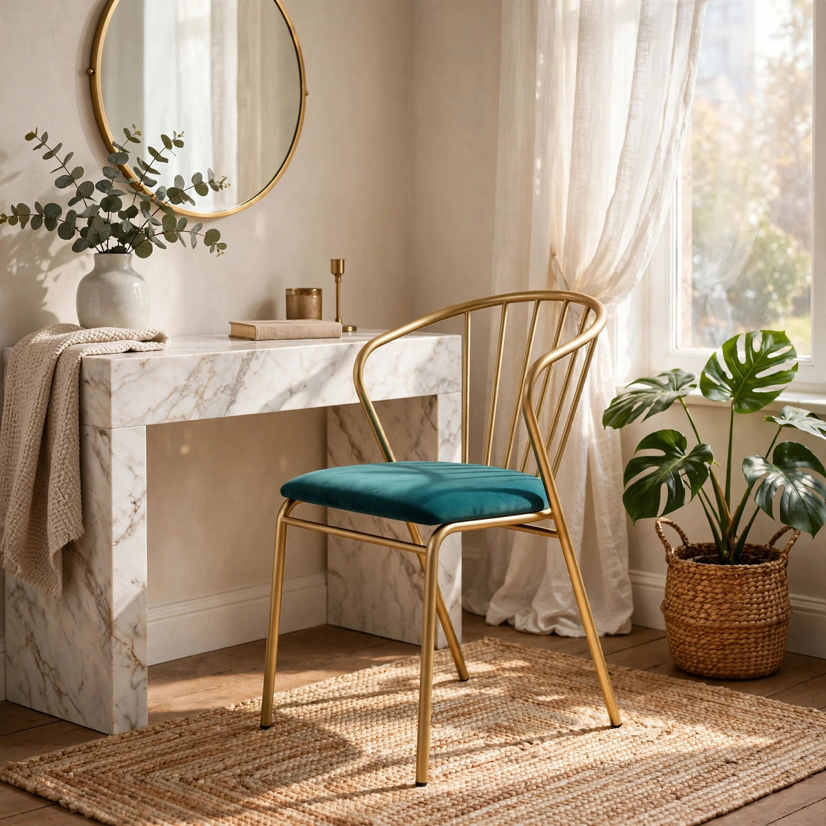 Velvet Accent Chair with Backrest | Modern Single Sofa & Counter Stool for Living Room