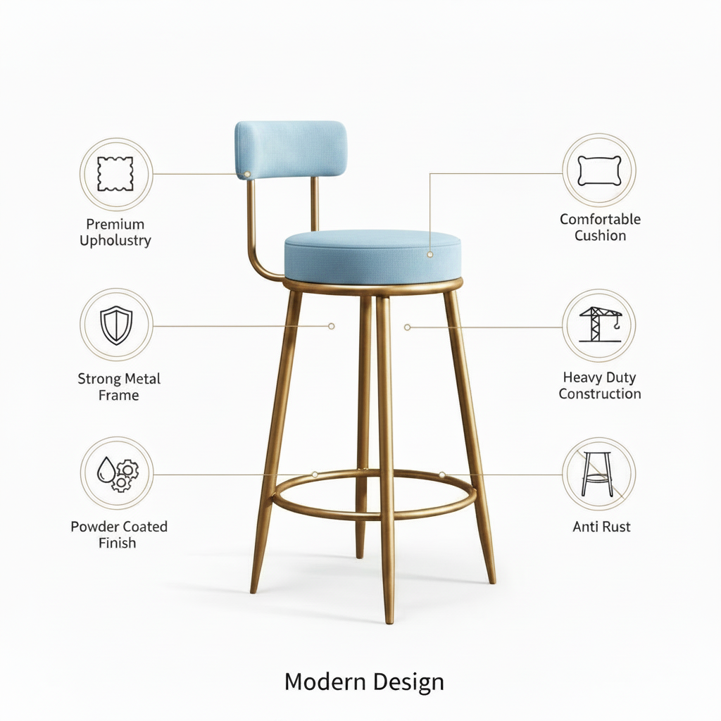Nutech Decor Velvet Counter Height Bar Stool with Padded Backrest with Black & Gold Legs | Kitchen & Bar Seating