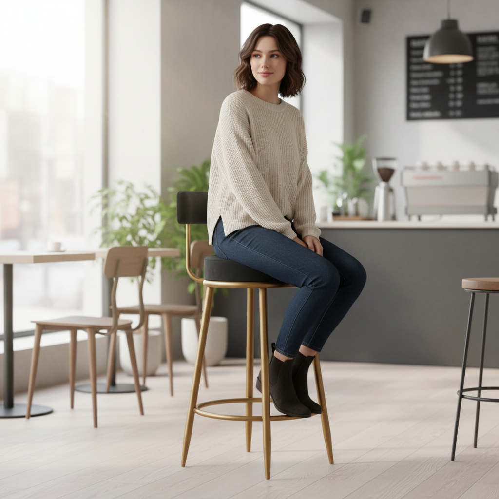 Nutech Decor Velvet Counter Height Bar Stool with Padded Backrest with Black & Gold Legs | Kitchen & Bar Seating