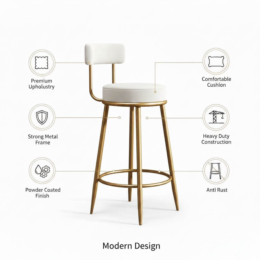 Nutech Decor Velvet Counter Height Bar Stool with Padded Backrest with Black & Gold Legs | Kitchen & Bar Seating