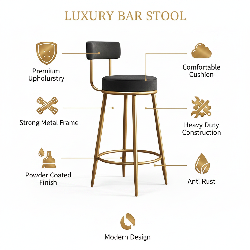 Nutech Decor Velvet Counter Height Bar Stool with Padded Backrest with Black & Gold Legs | Kitchen & Bar Seating