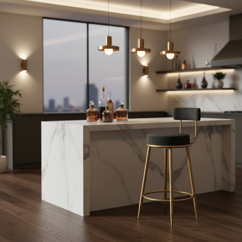 Nutech Decor Velvet Counter Height Bar Stool with Padded Backrest with Black & Gold Legs | Kitchen & Bar Seating